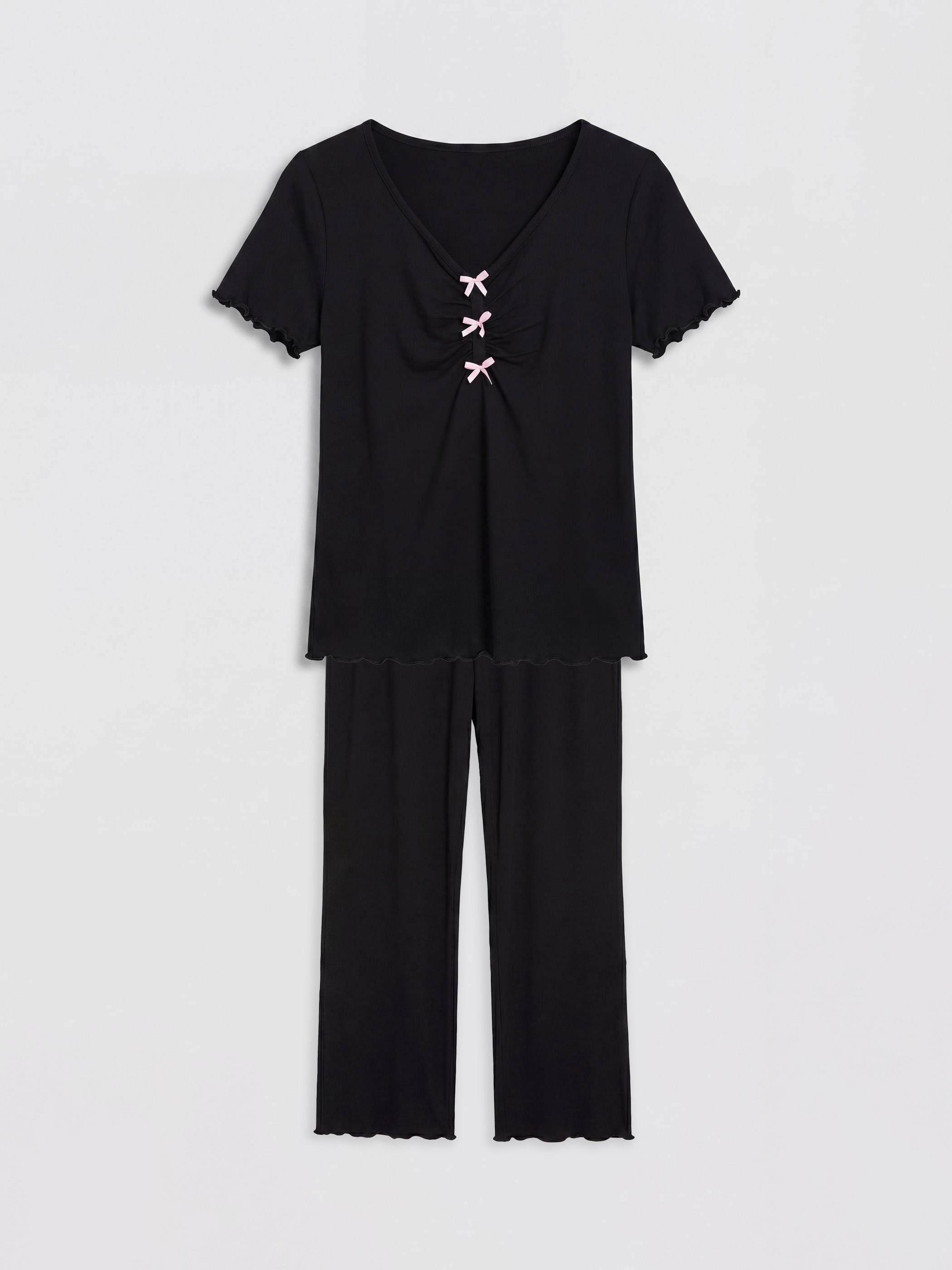 LCW DREAM V Yaka Fiyonk Detaylı Kadın Pijama Takımı görsel 5
