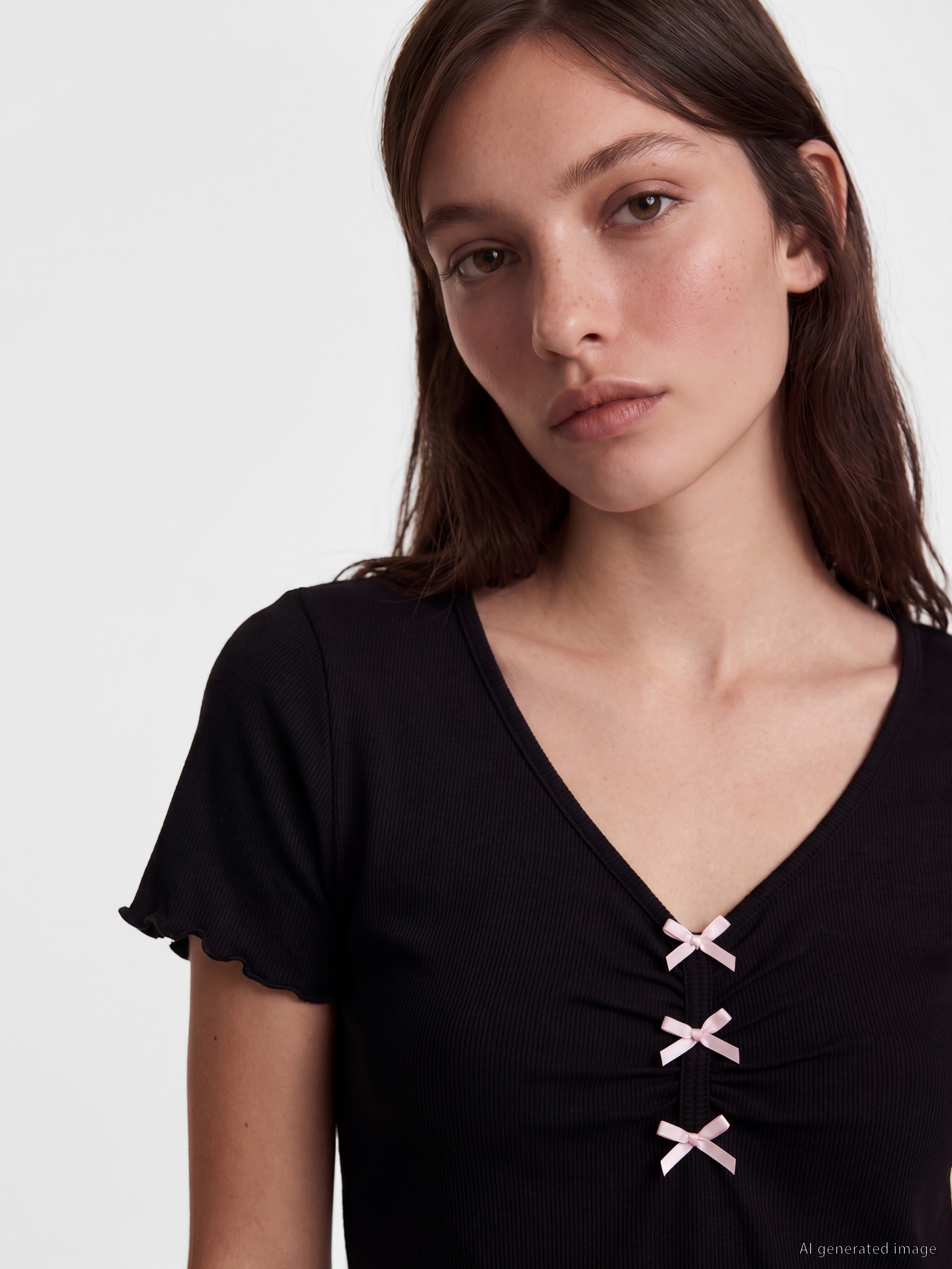 LCW DREAM V Yaka Fiyonk Detaylı Kadın Pijama Takımı görsel 3
