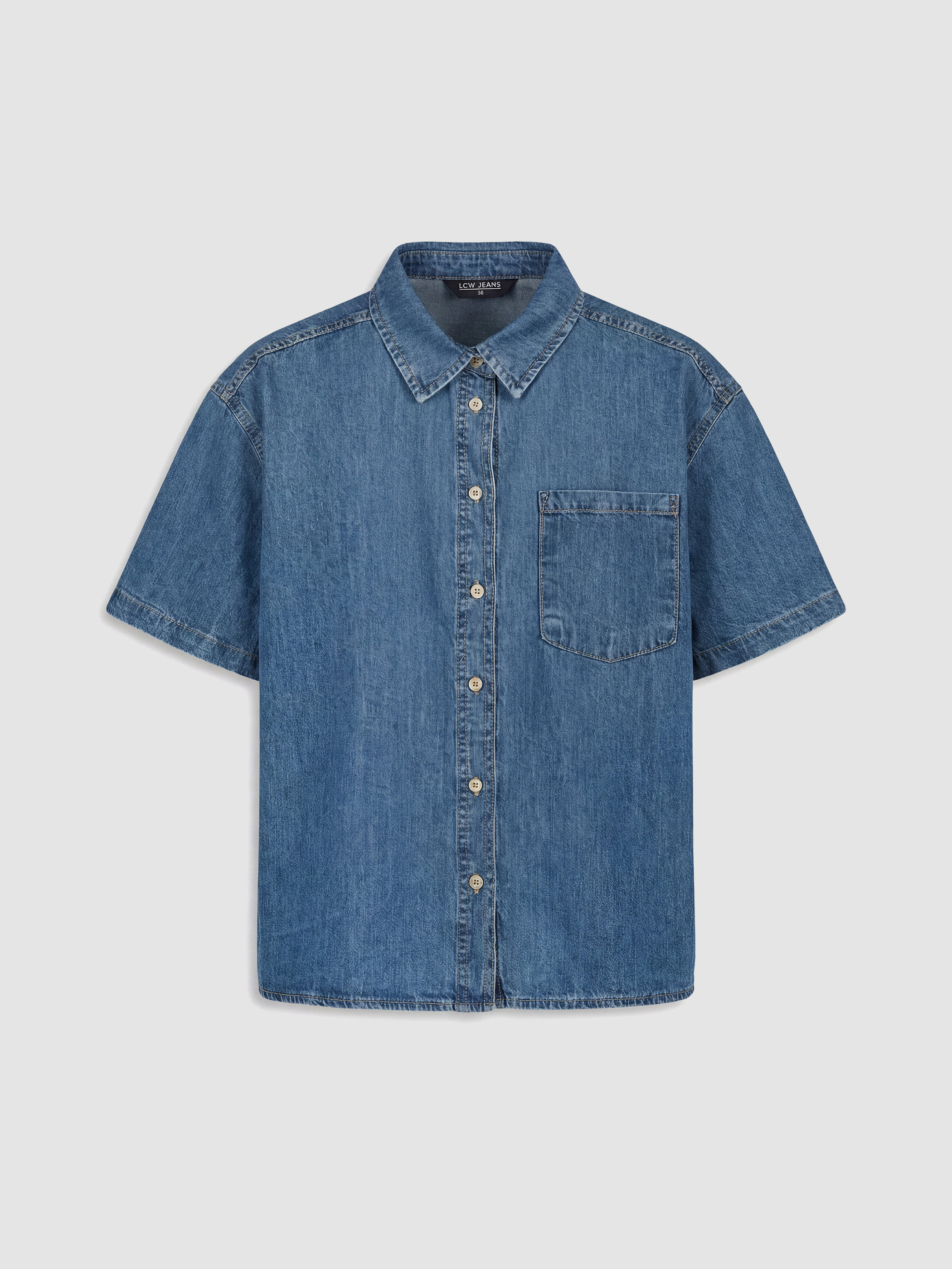 LCW Vision Oversize Kadın Jean Gömlek görsel 5