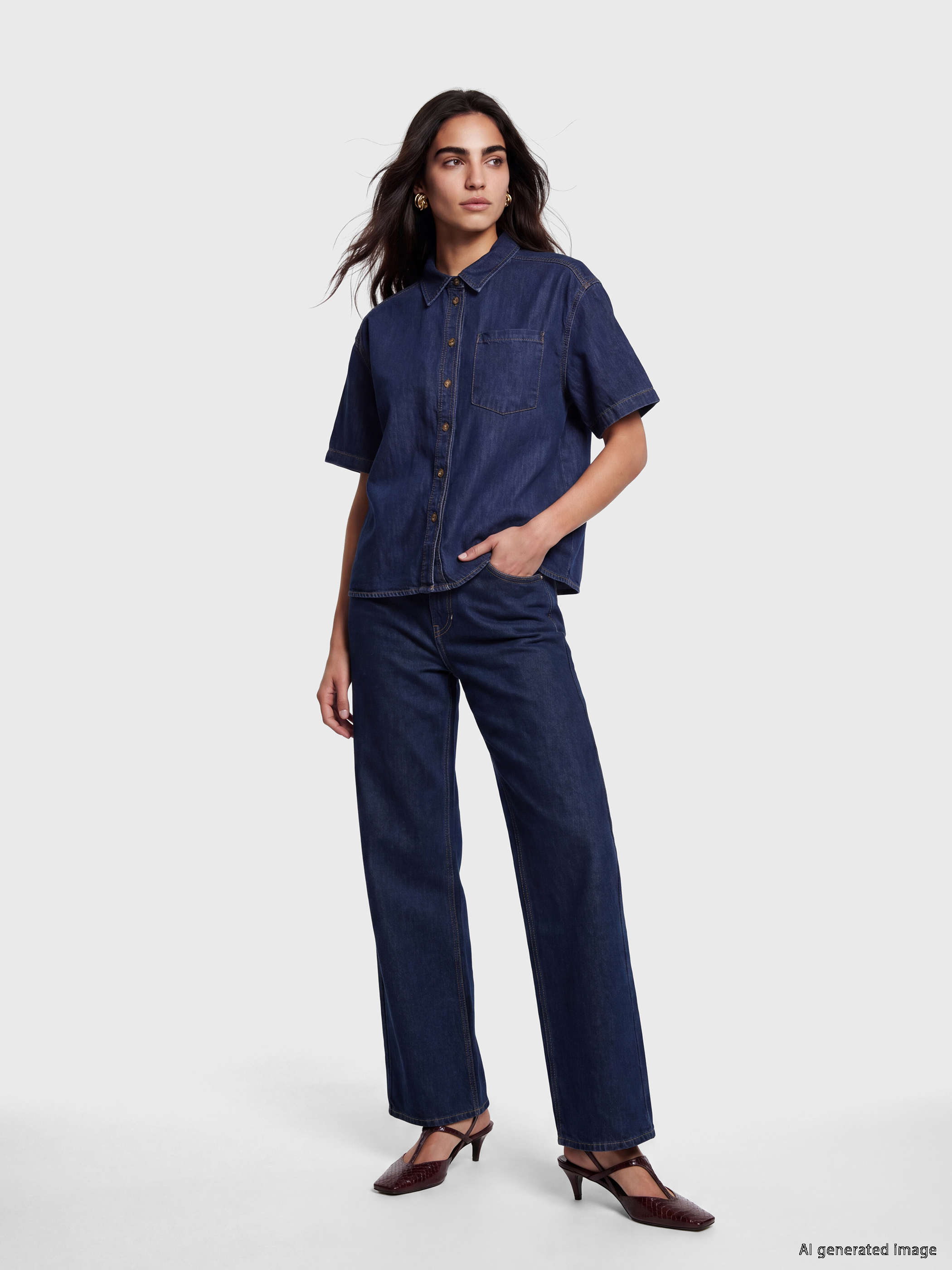 LCW Vision Oversize Kadın Jean Gömlek görsel 2