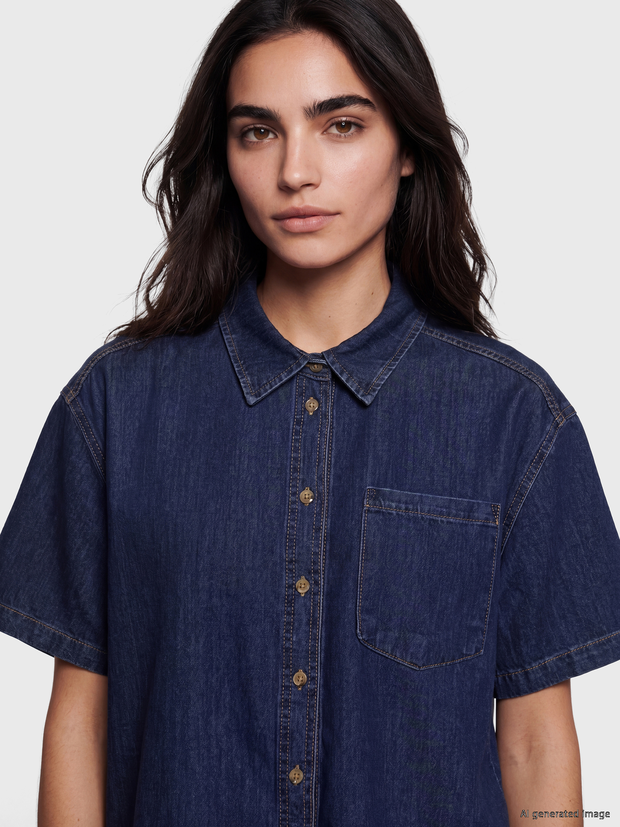LCW Vision Oversize Kadın Jean Gömlek görsel 3