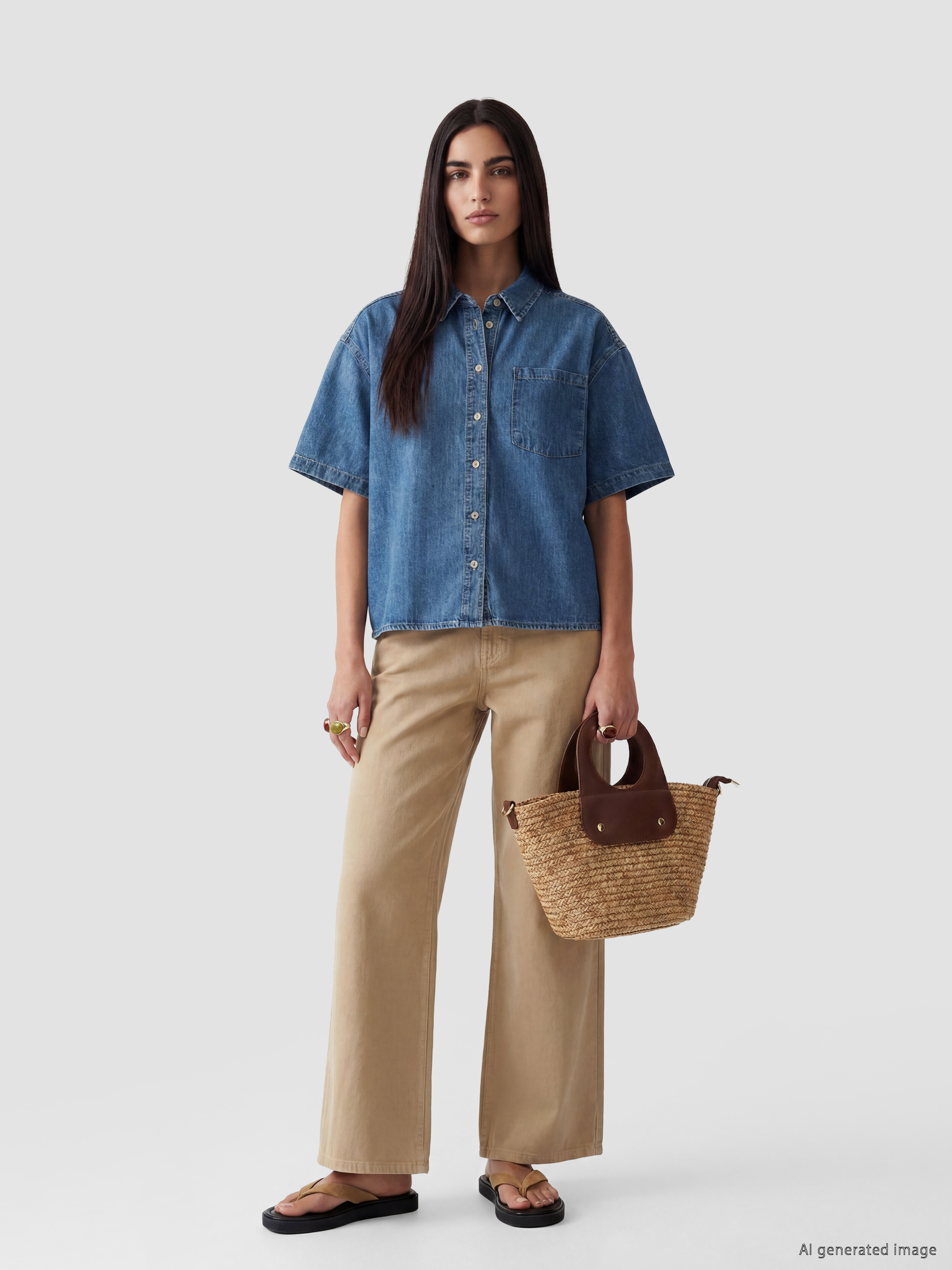 LCW Vision Oversize Kadın Jean Gömlek görsel 2