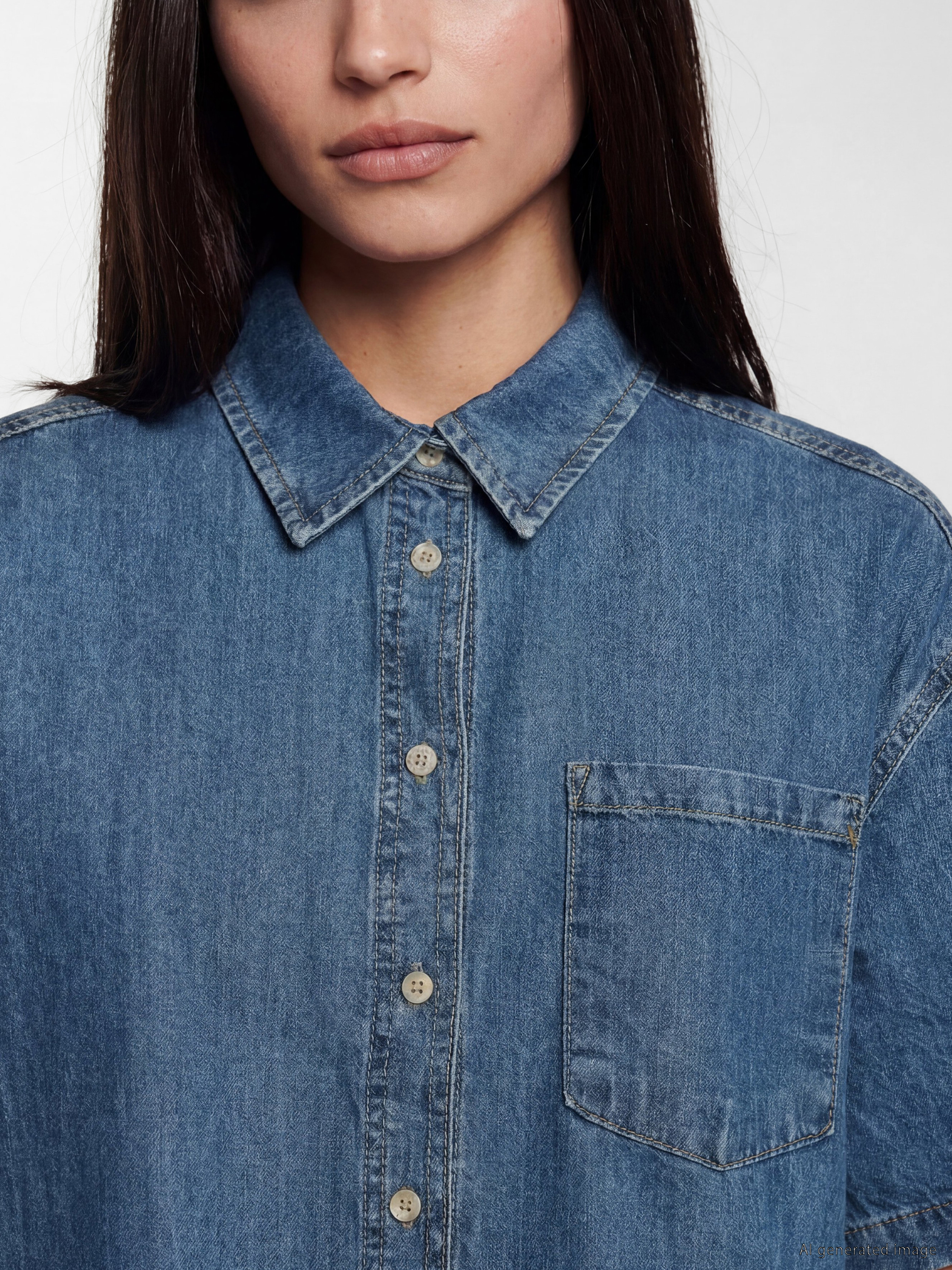 LCW Vision Oversize Kadın Jean Gömlek görsel 3