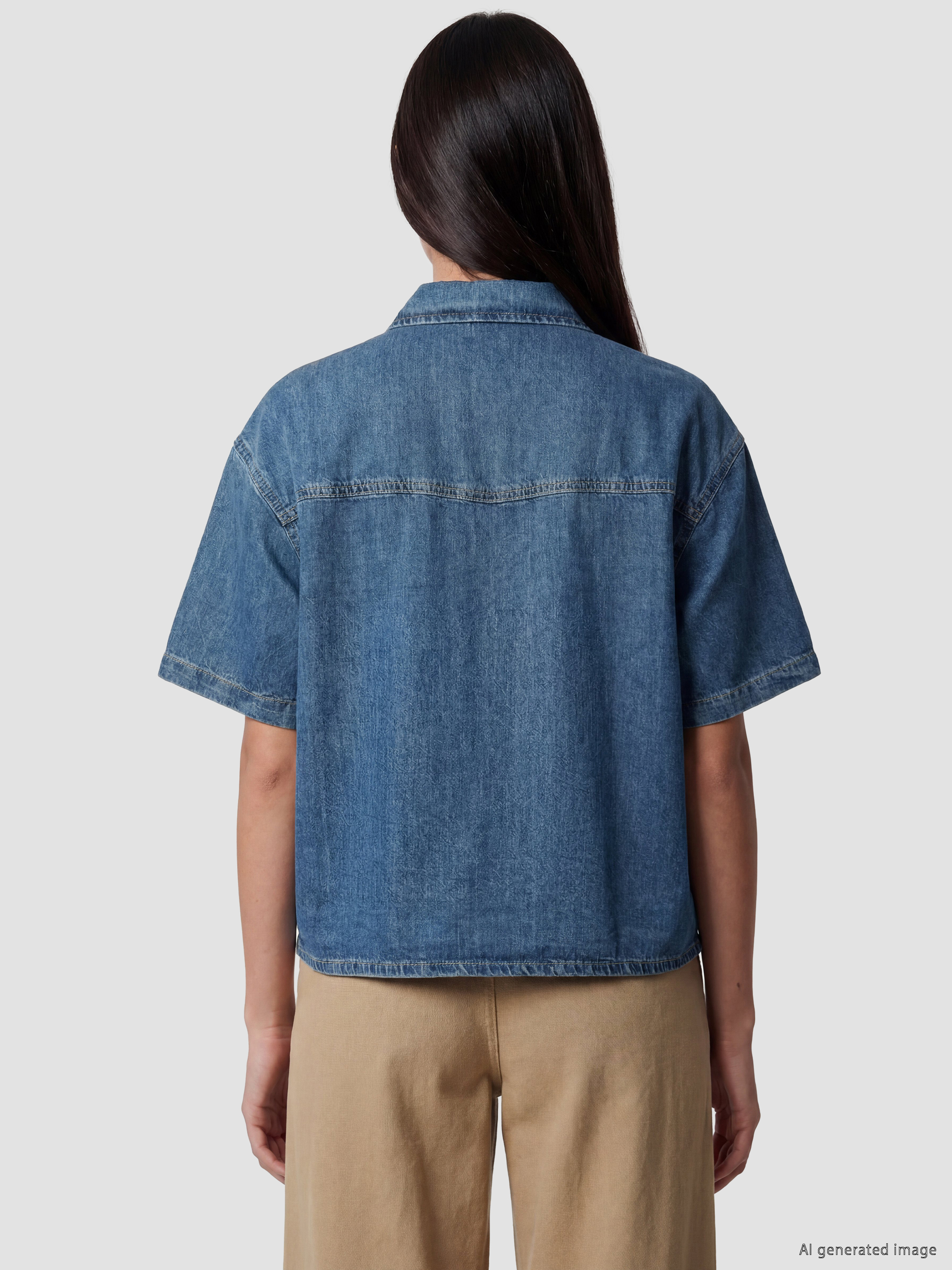 LCW Vision Oversize Kadın Jean Gömlek görsel 4