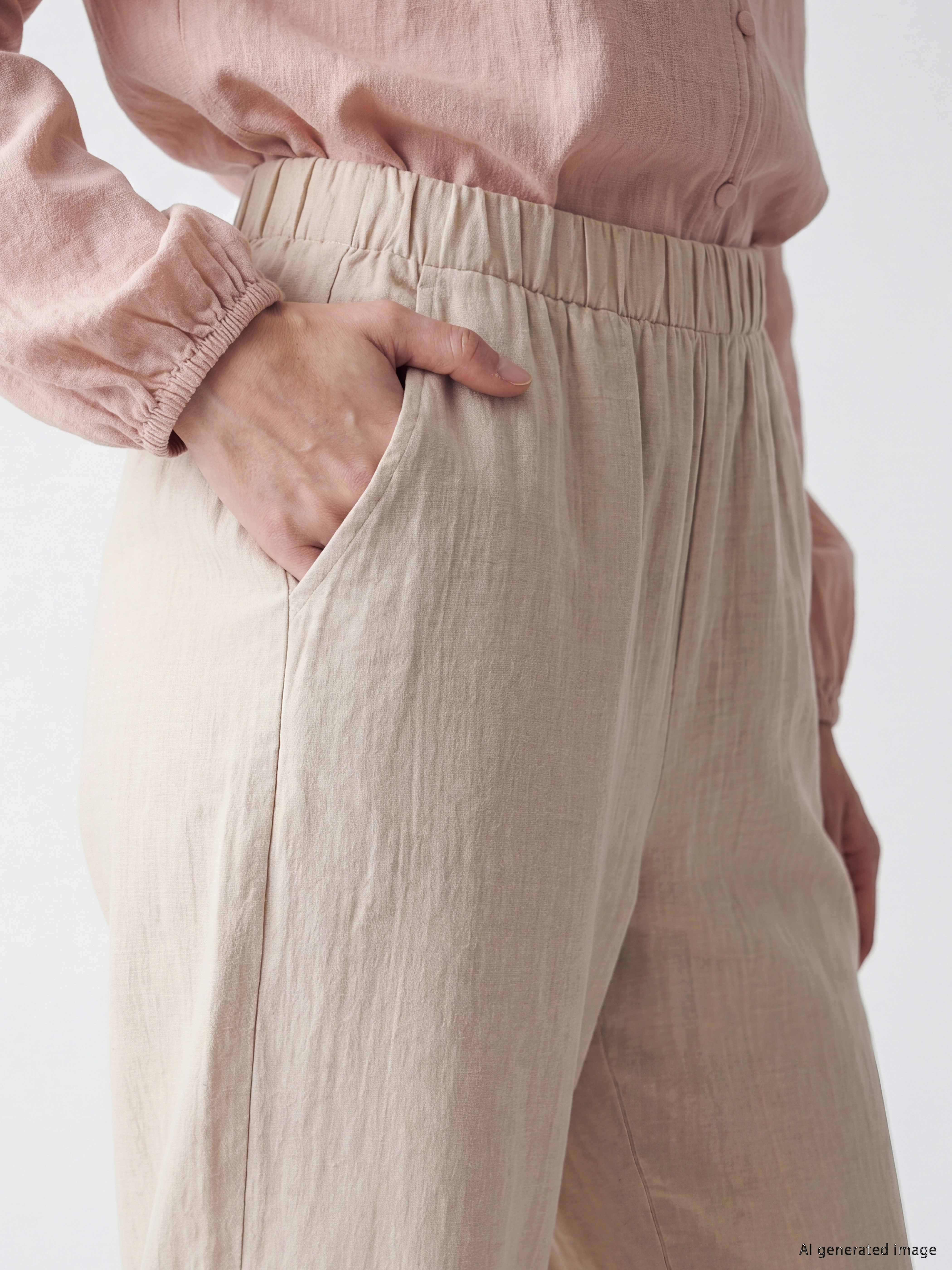 LCW Modest Beli Lastikli Kadın Müslin Pantolon görsel 3