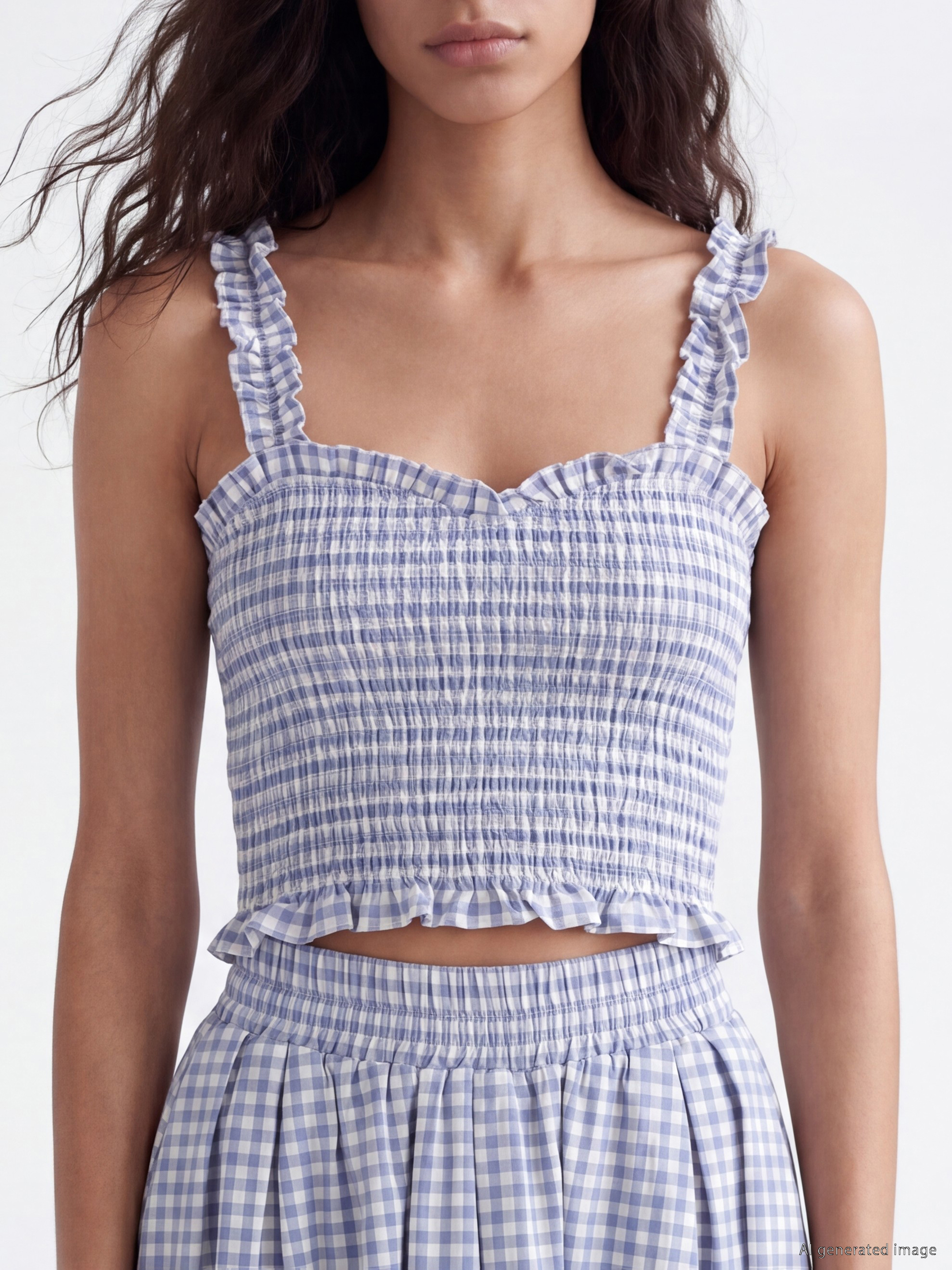 XSIDE Kare Yaka Gipe Detaylı Fırfırlı Crop Bluz görsel 3