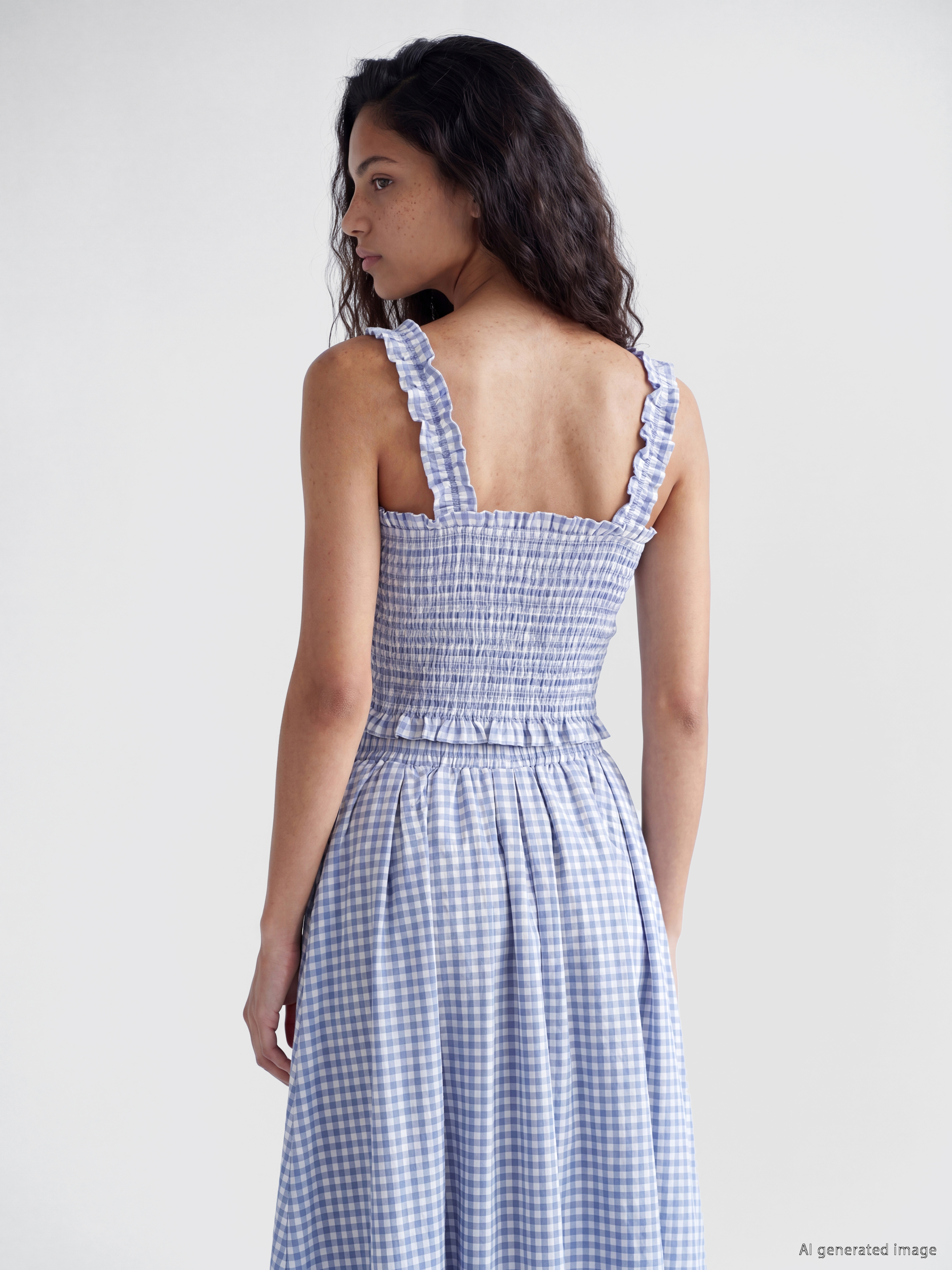XSIDE Kare Yaka Gipe Detaylı Fırfırlı Crop Bluz görsel 4