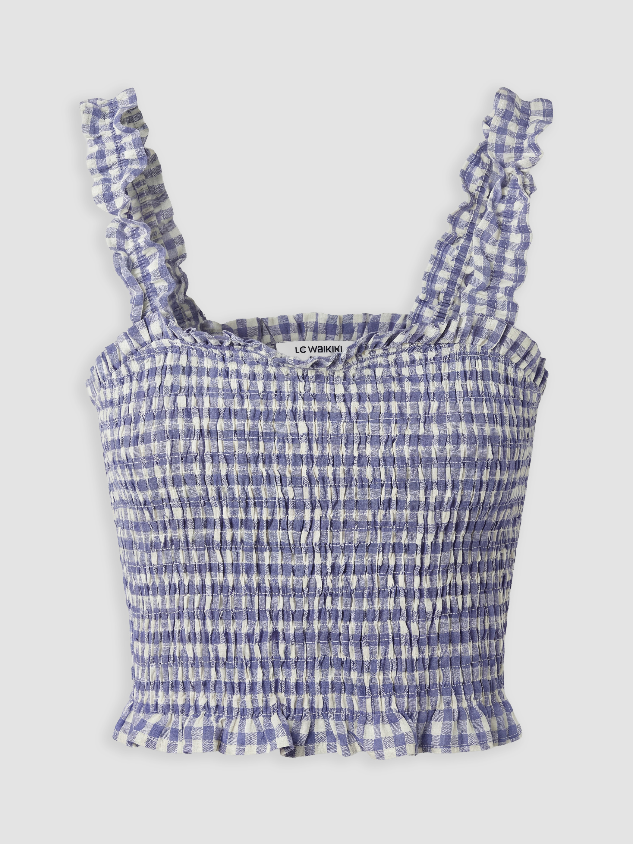 XSIDE Kalp Yaka Ekose Fırfırlı Crop görsel 4