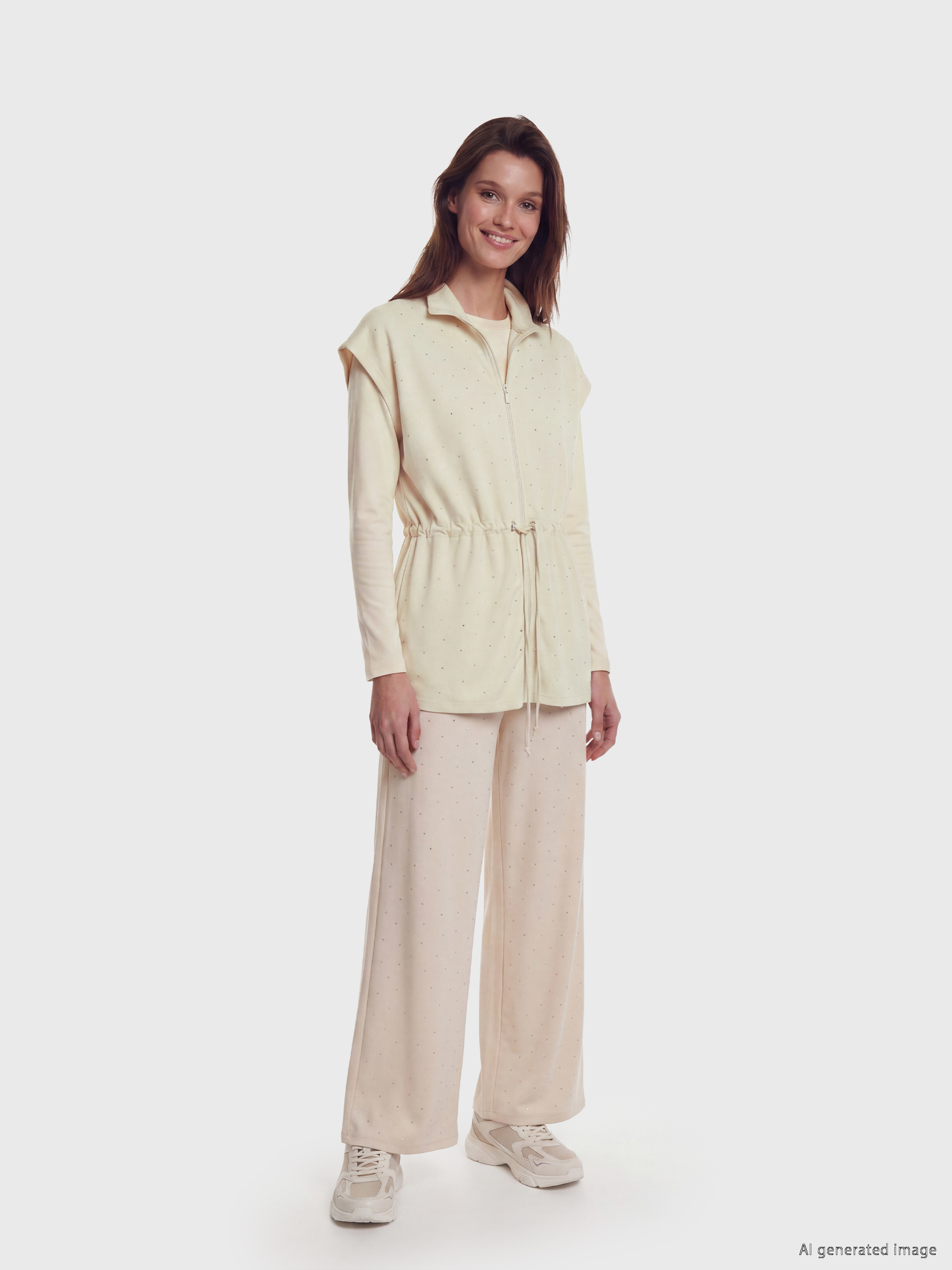 LCW Modest Dik Yaka Taşlı Soft Touch Kadın Yelek görsel 4