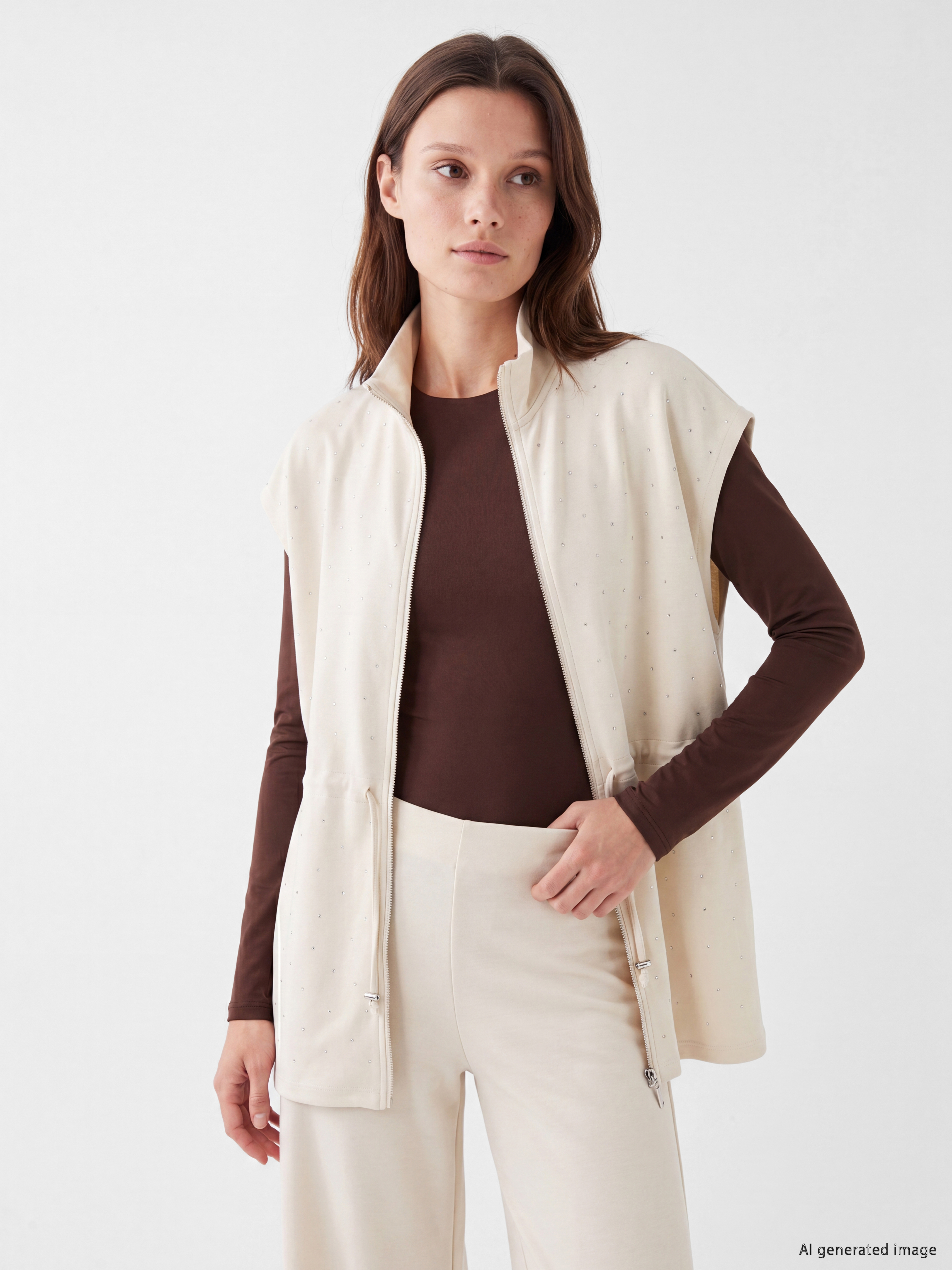 LCW Modest Dik Yaka Taşlı Soft Touch Kadın Yelek görsel 2