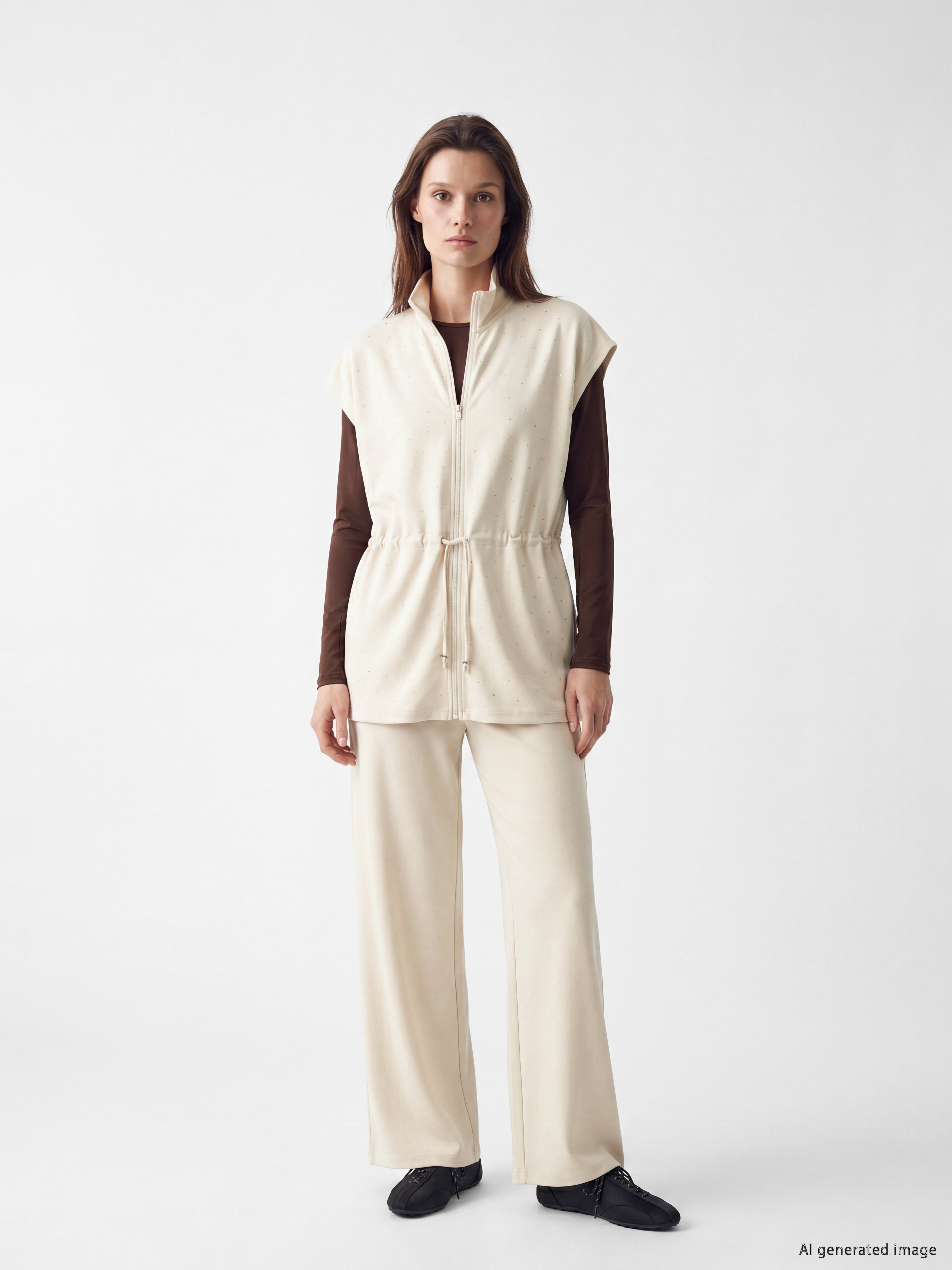 LCW Modest Dik Yaka Taşlı Soft Touch Kadın Yelek görsel 3
