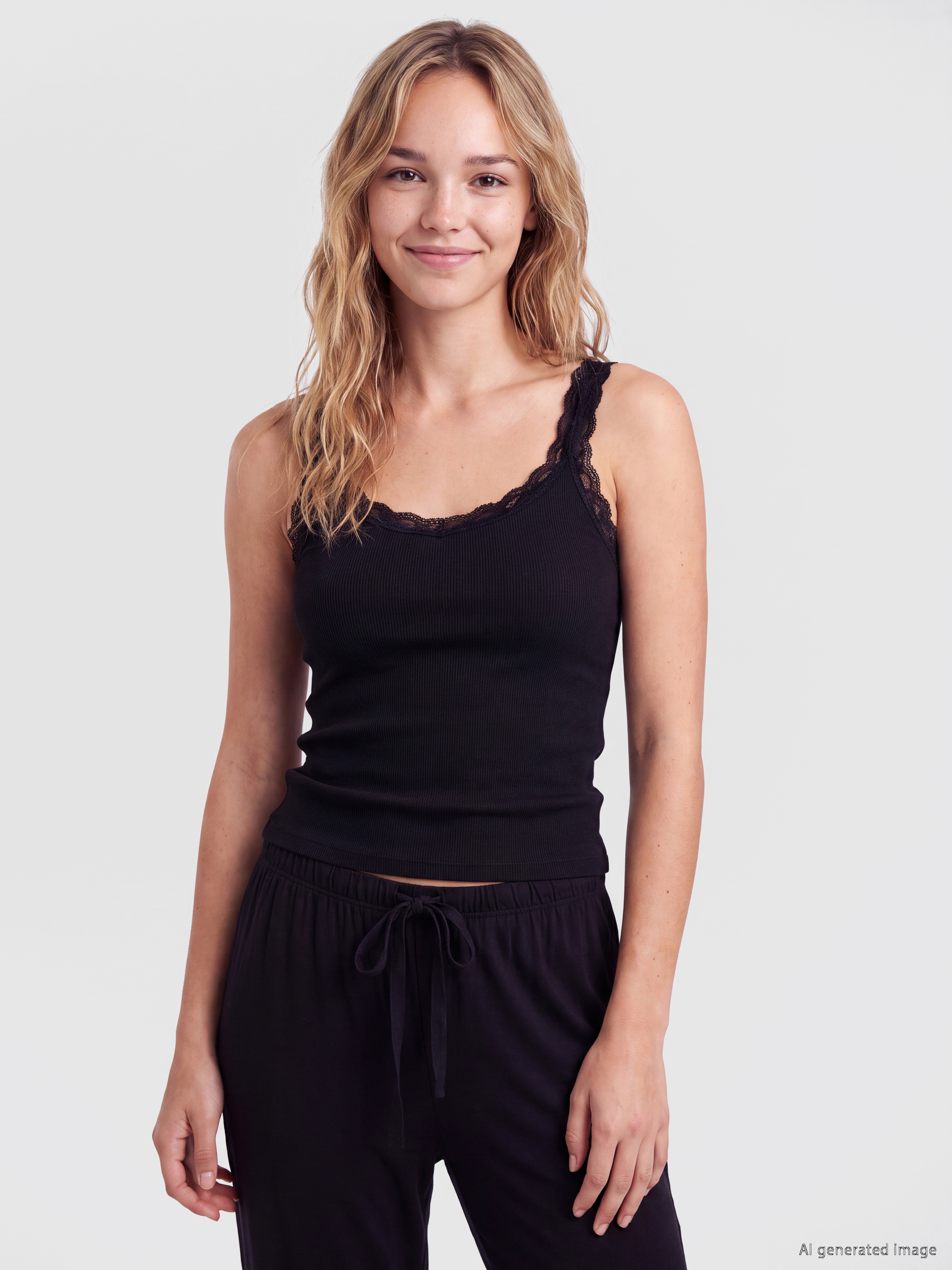 LCW DREAM U Yaka Dantelli Fitilli Kadın Pijama Üst