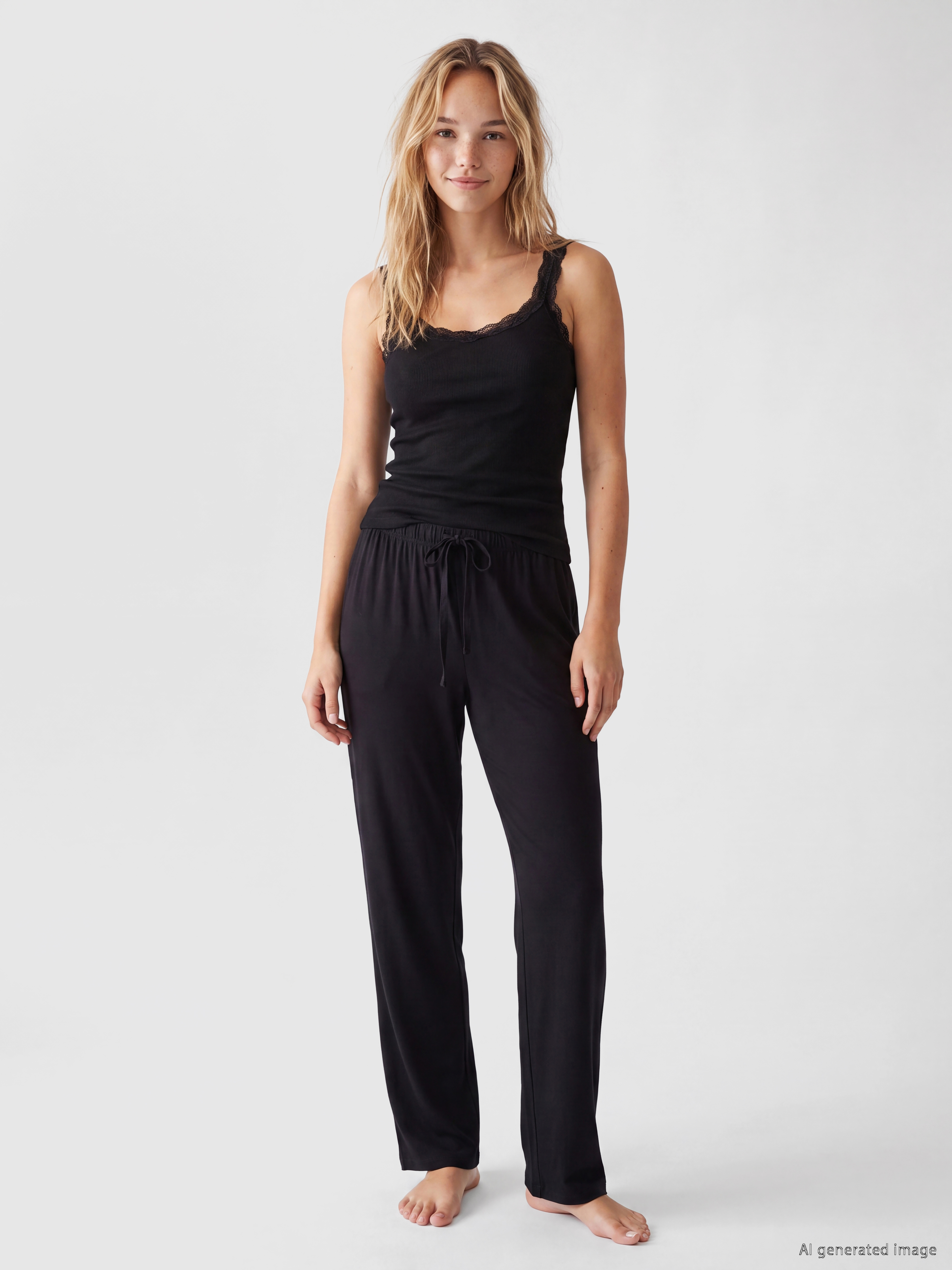 LCW DREAM U Yaka Dantelli Fitilli Kadın Pijama Üst görsel 2