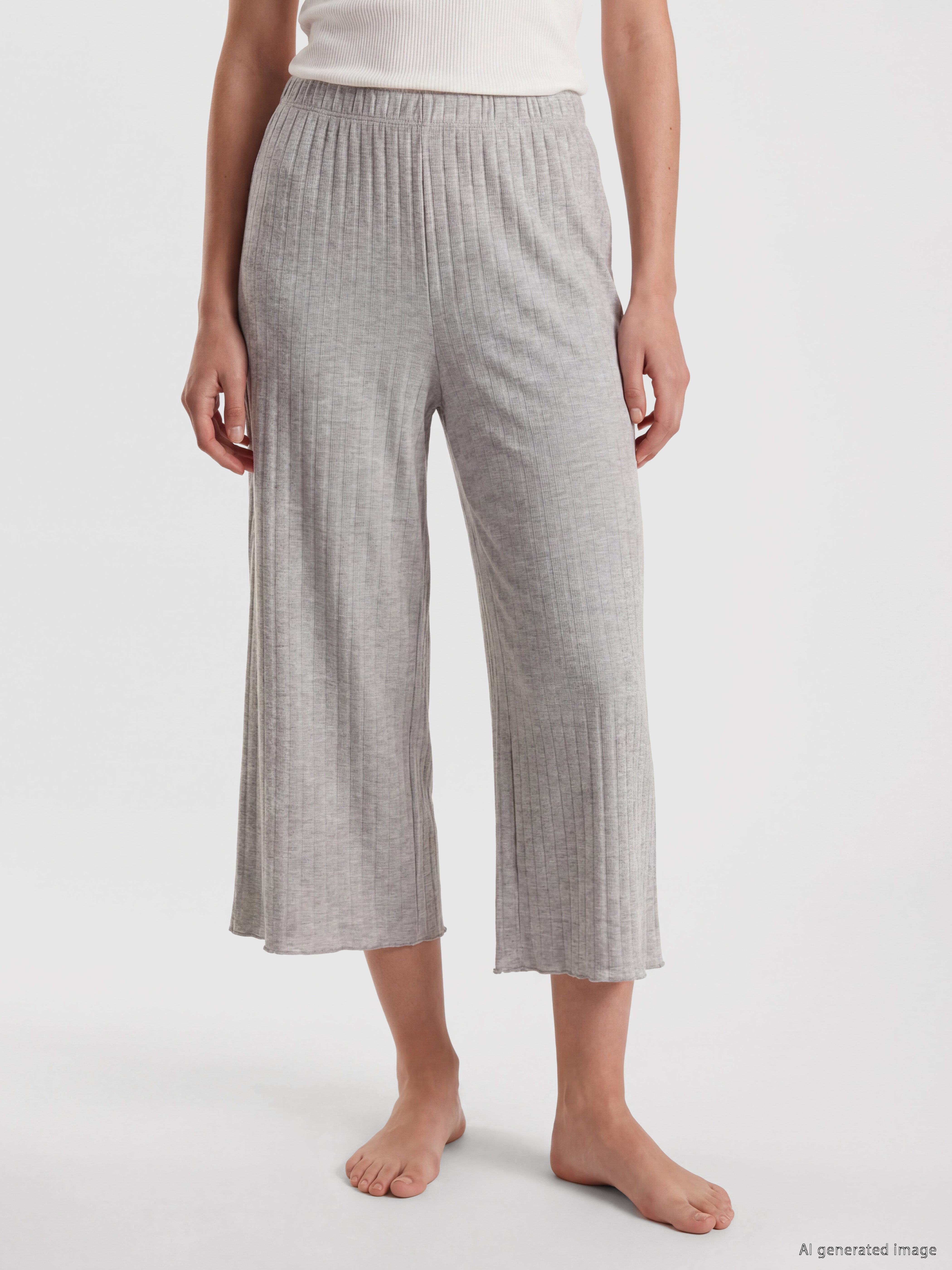 LCW DREAM Geniş Paça Kadın Fitilli Kapri Pijama Altı görsel 2
