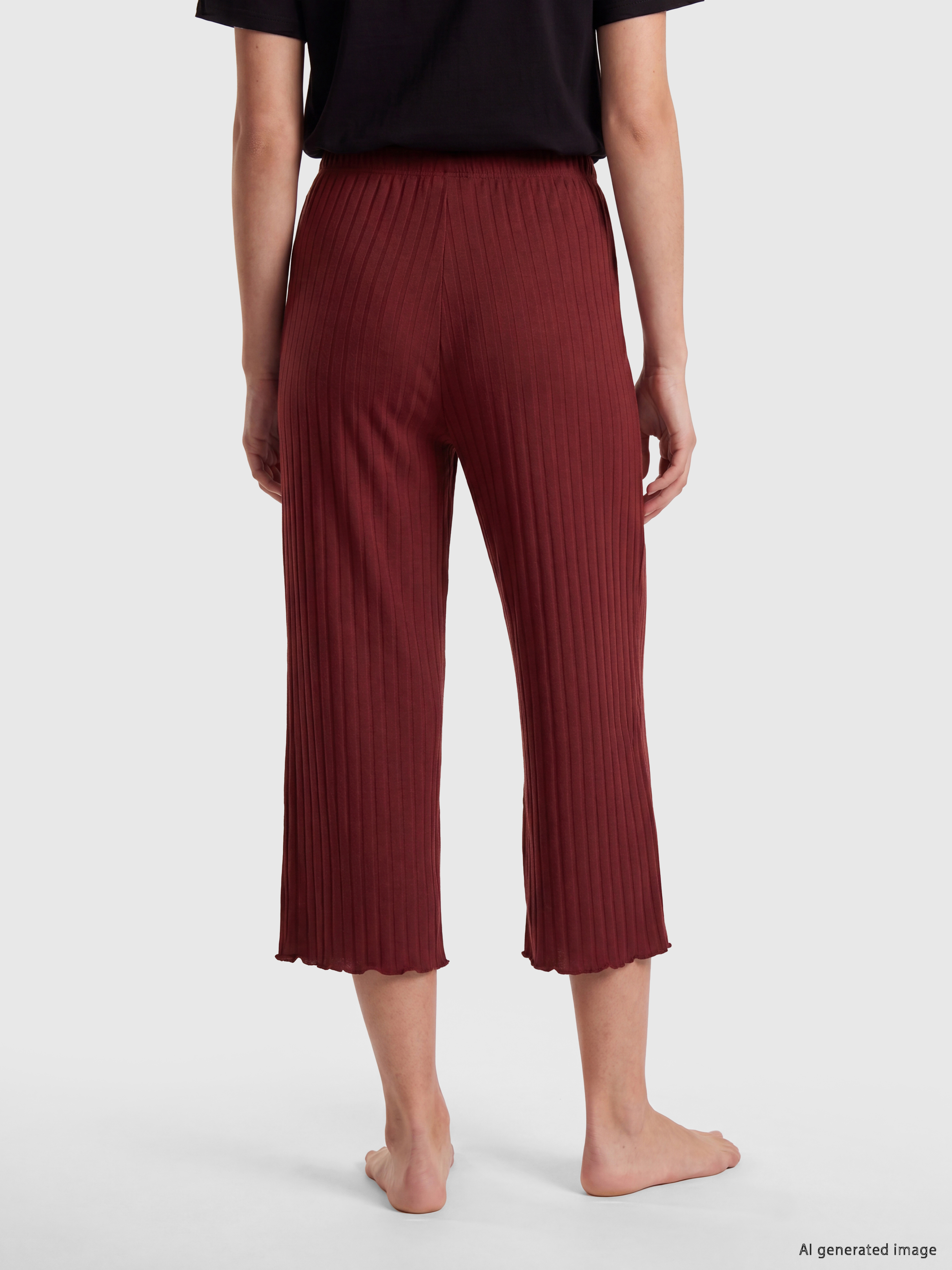 LCW DREAM Geniş Paça Kadın Fitilli Kapri Pijama Altı görsel 4
