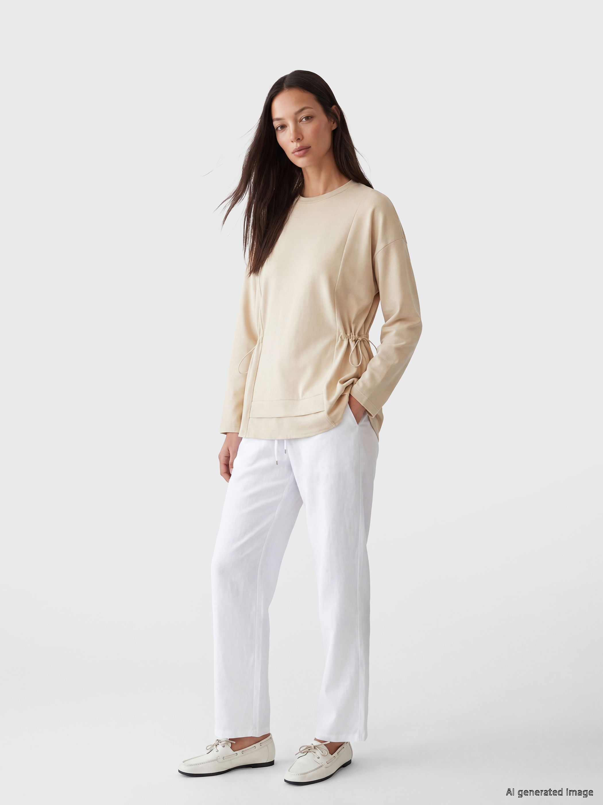 LCW Modest Büzgülü Soft Touch Kadın Sweatshirt Tunik görsel 2
