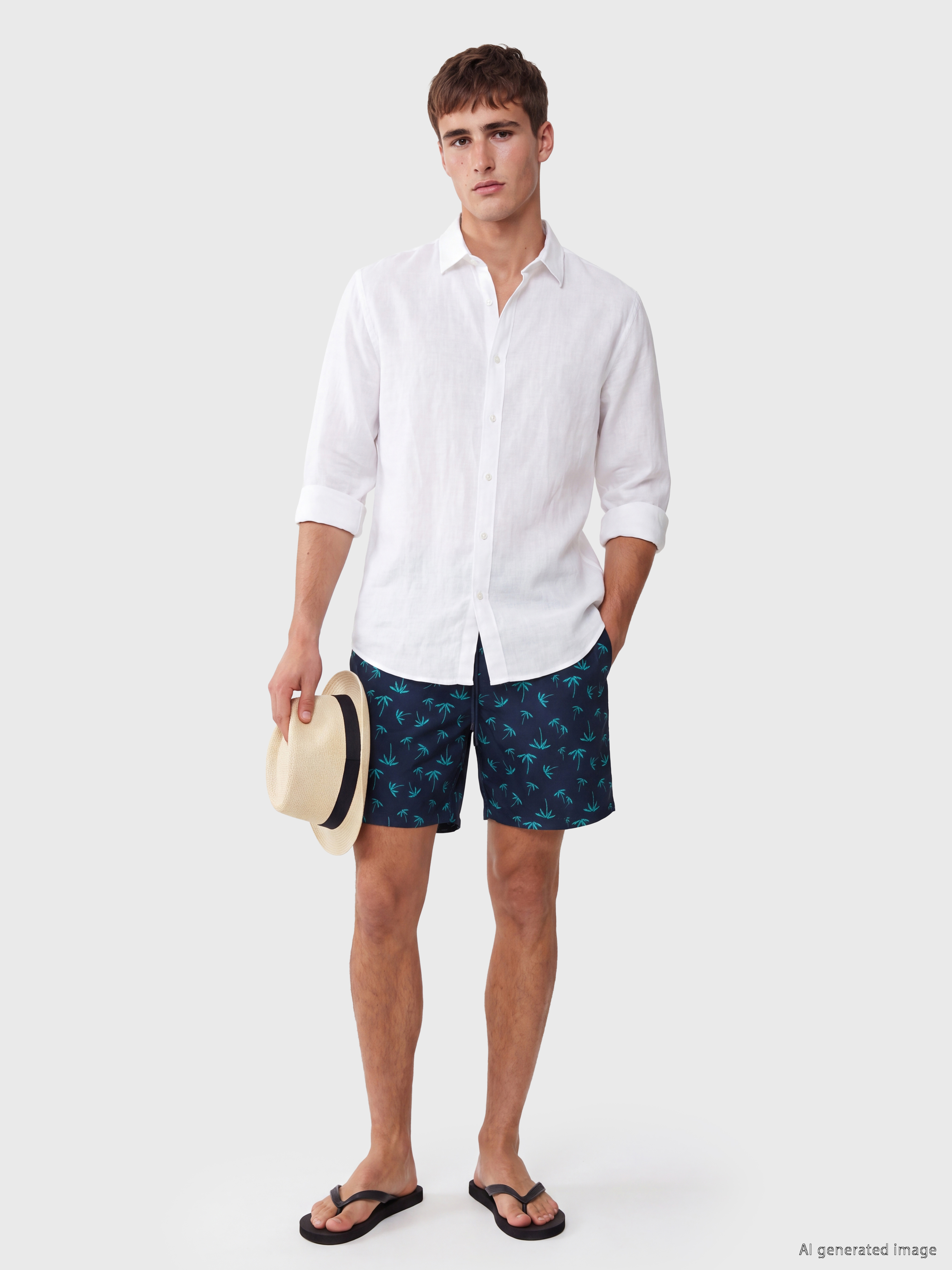 LCW SWIMWEAR Diz Hizası Boy Palmiye Desenli Erkek Deniz Şortu