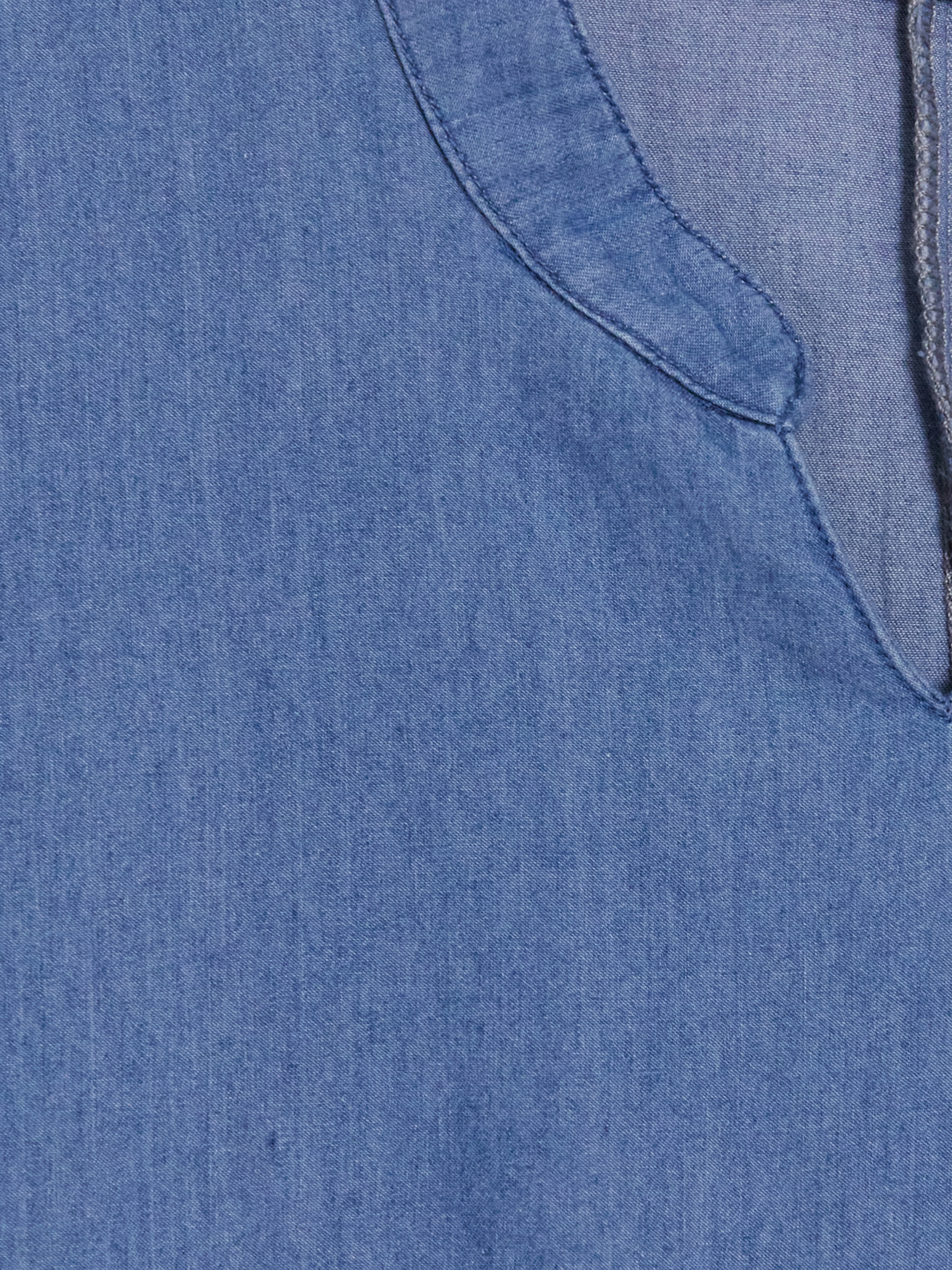LCW Comfort Kaçık Yaka Balon Kol Katkat Mini Jean Elbise görsel 6