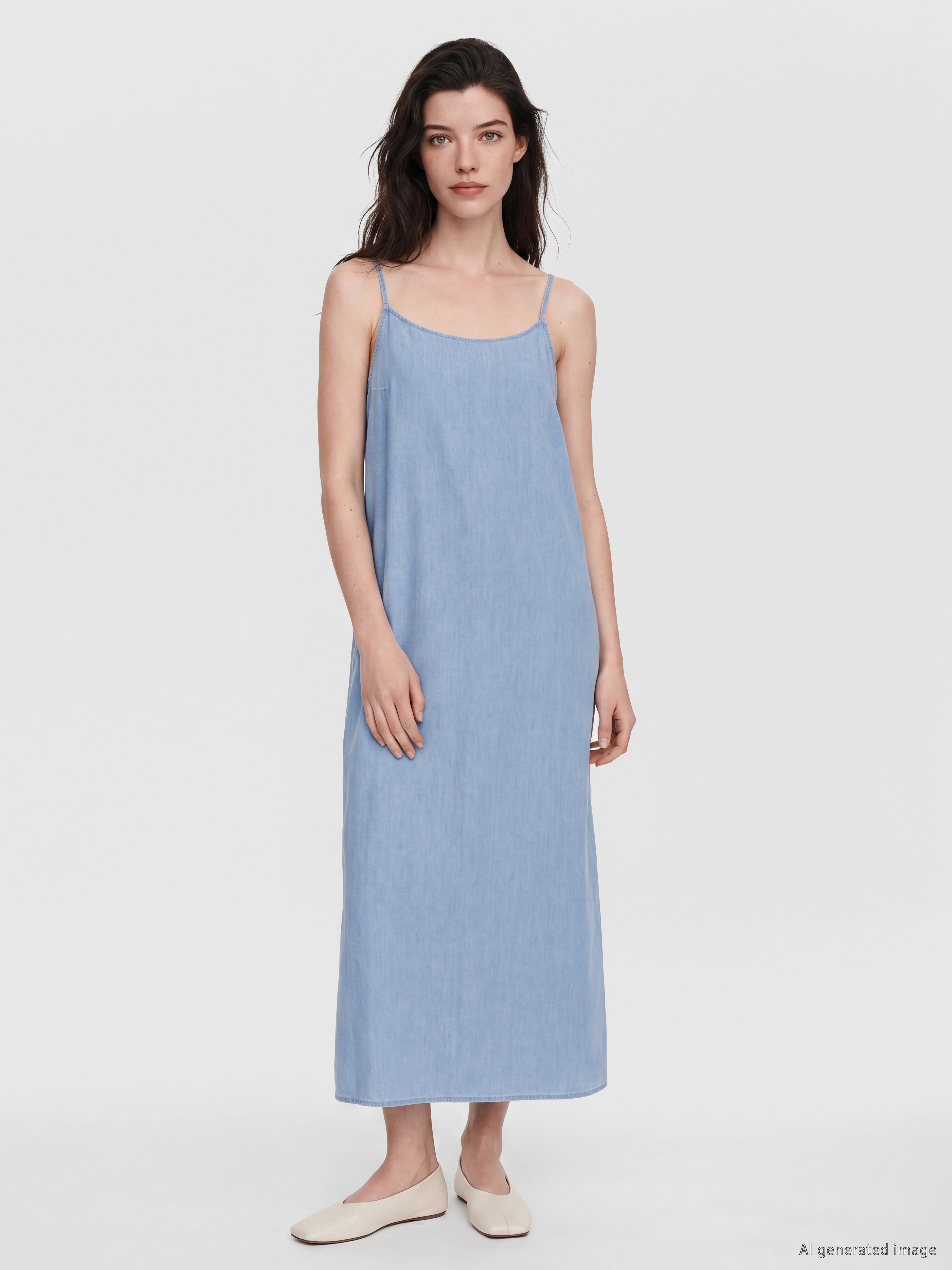 LCW Comfort Kare Yaka İp Askılı Jean Elbise