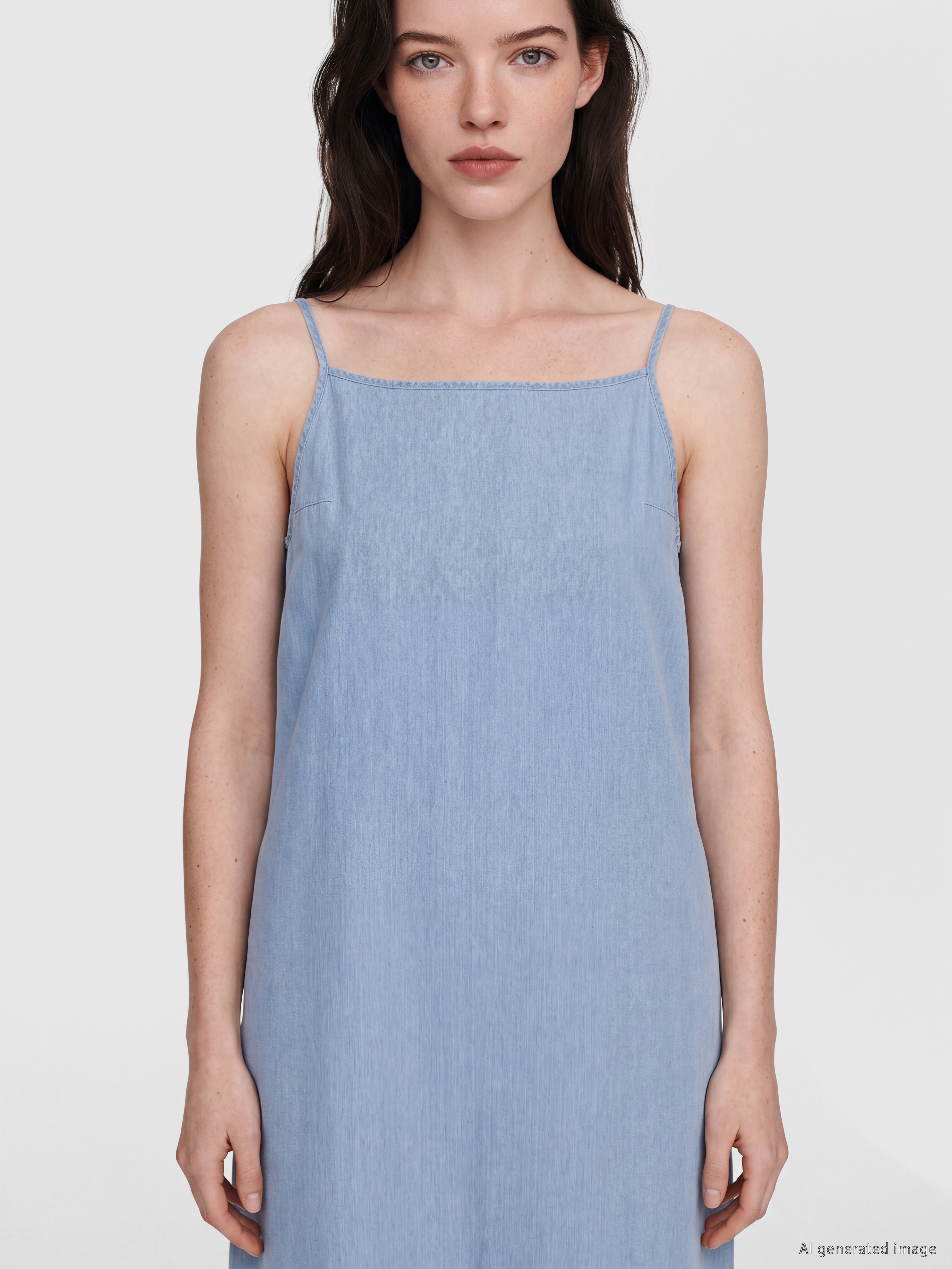 LCW Comfort Kare Yaka İp Askılı Jean Elbise görsel 2