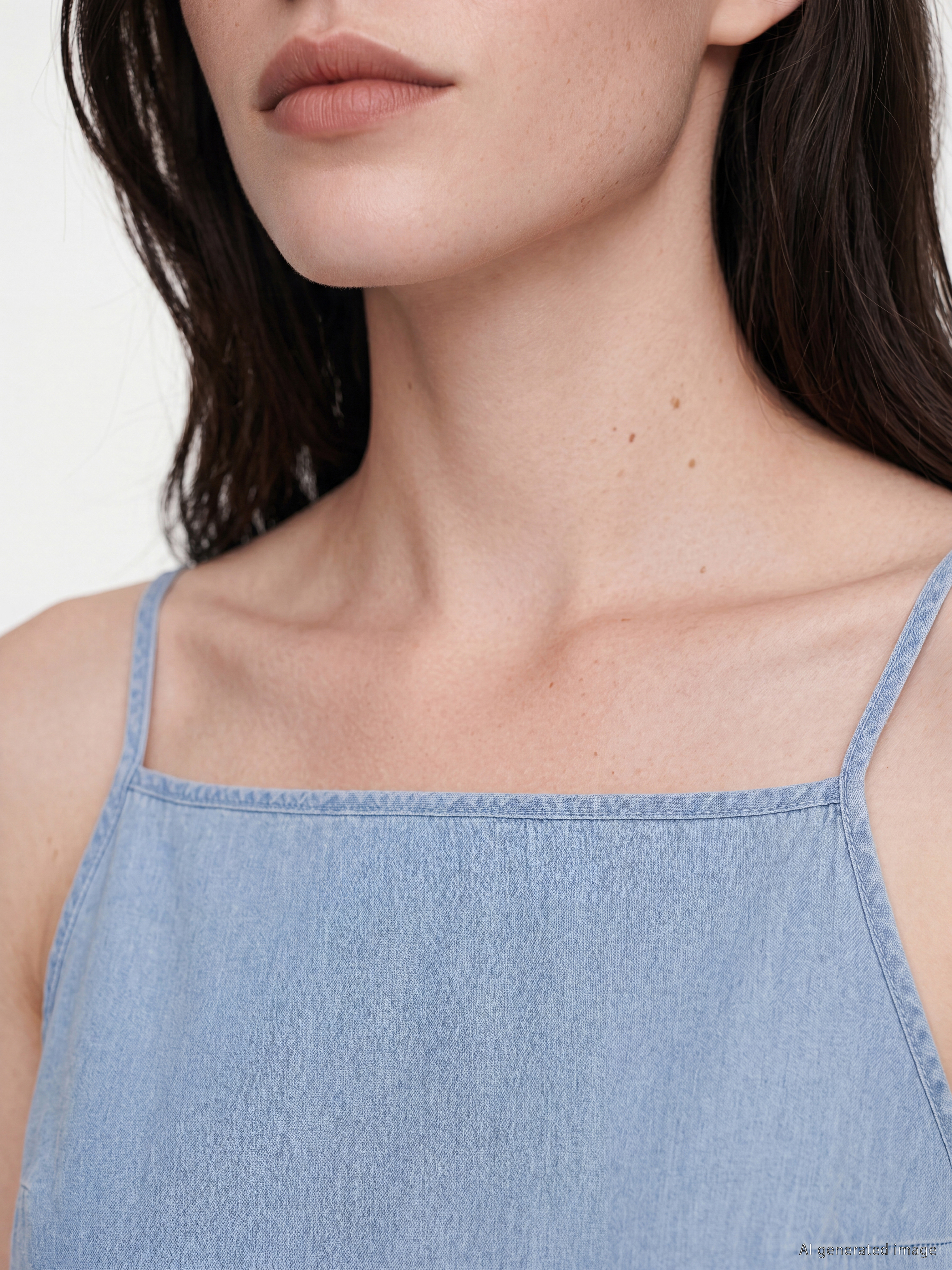 LCW Comfort Kare Yaka İp Askılı Jean Elbise görsel 3