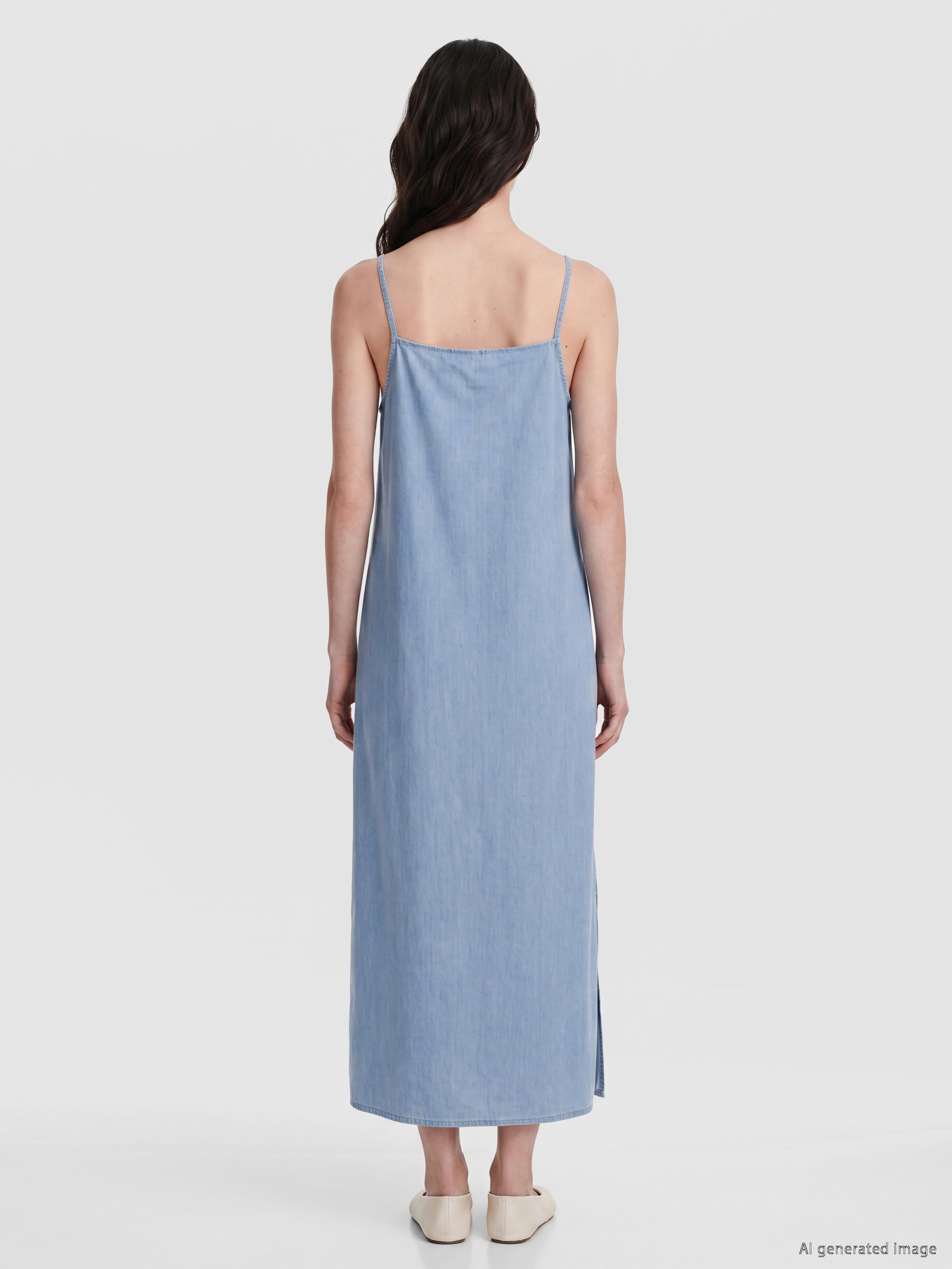 LCW Comfort Kare Yaka İp Askılı Jean Elbise görsel 4