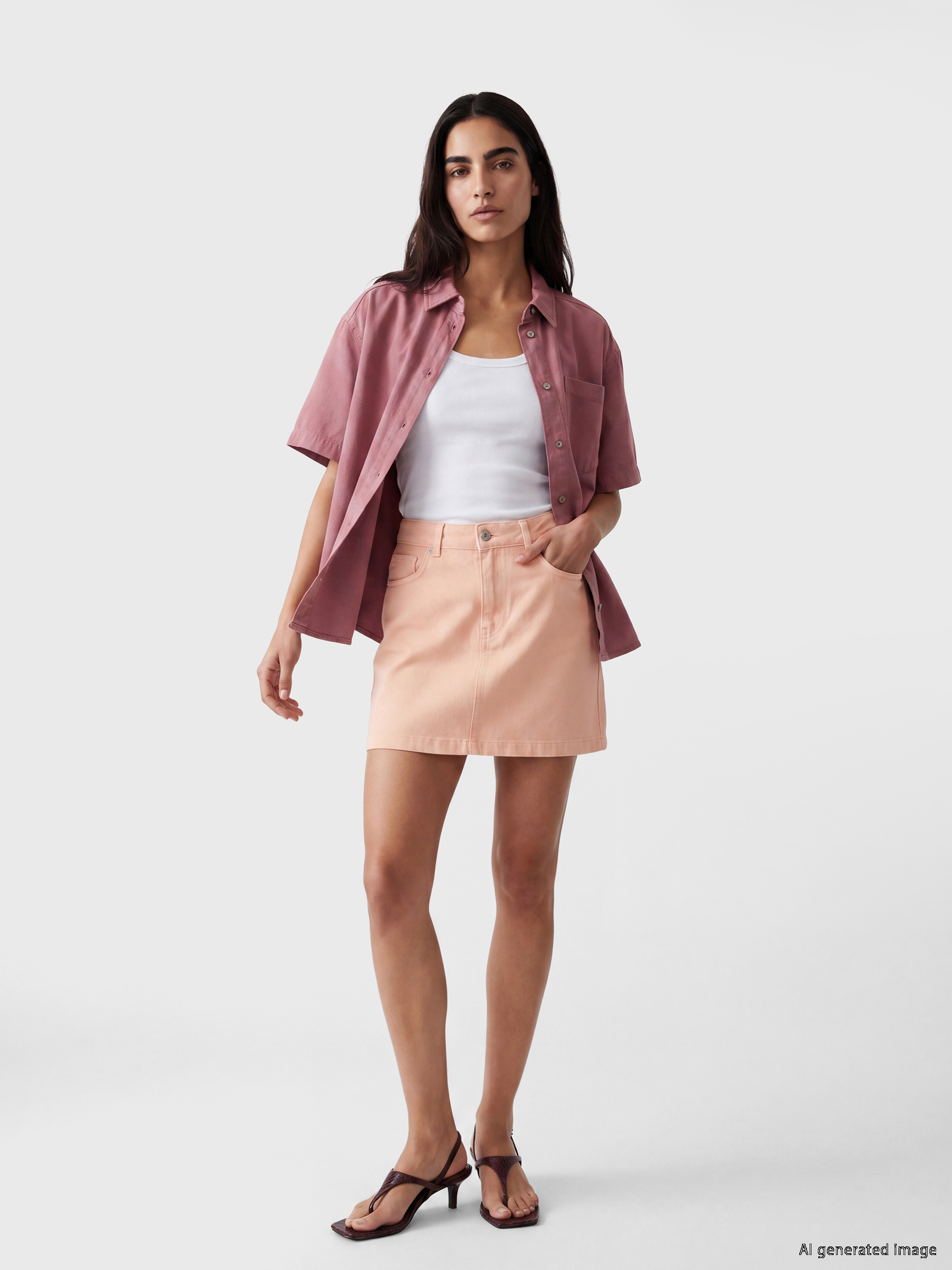 LCW Vision Cepli Oversize Kadın Jean Gömlek görsel 2