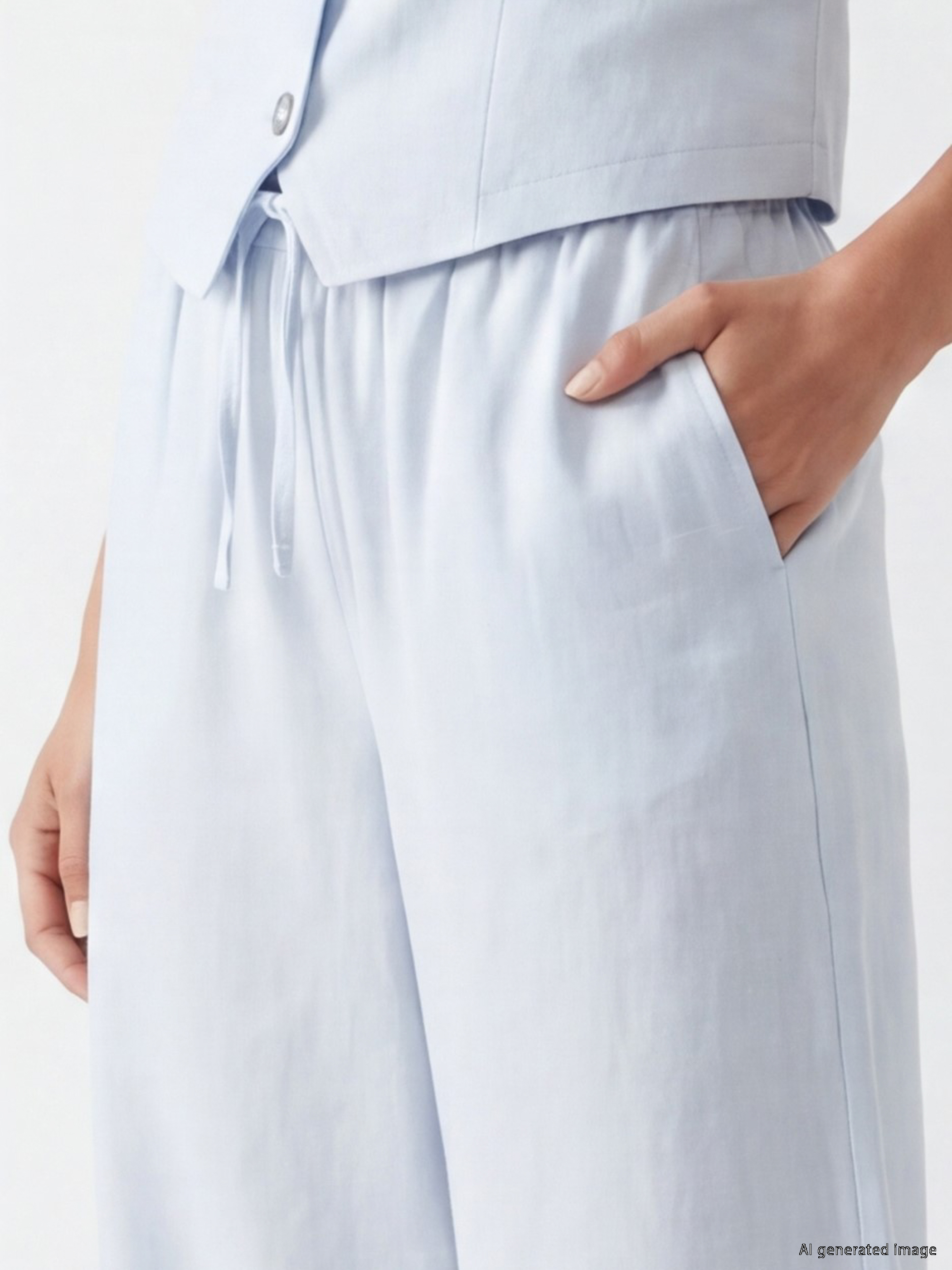 Natuvera Beli Lastikli Keten Karışımlı Kadın Pantolon görsel 3