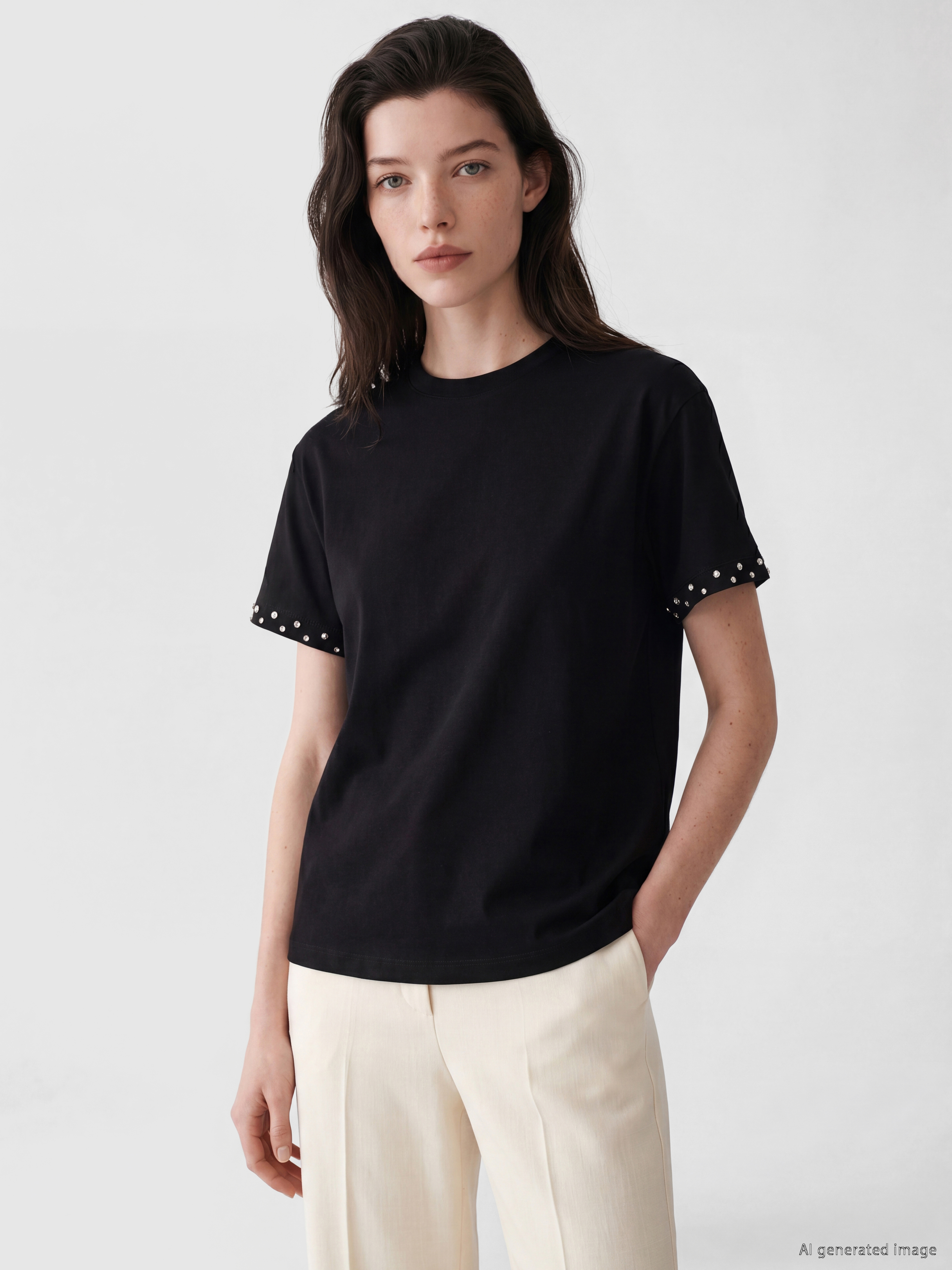 LCW Comfort Taşlı Soft Touch Kadın Tişört