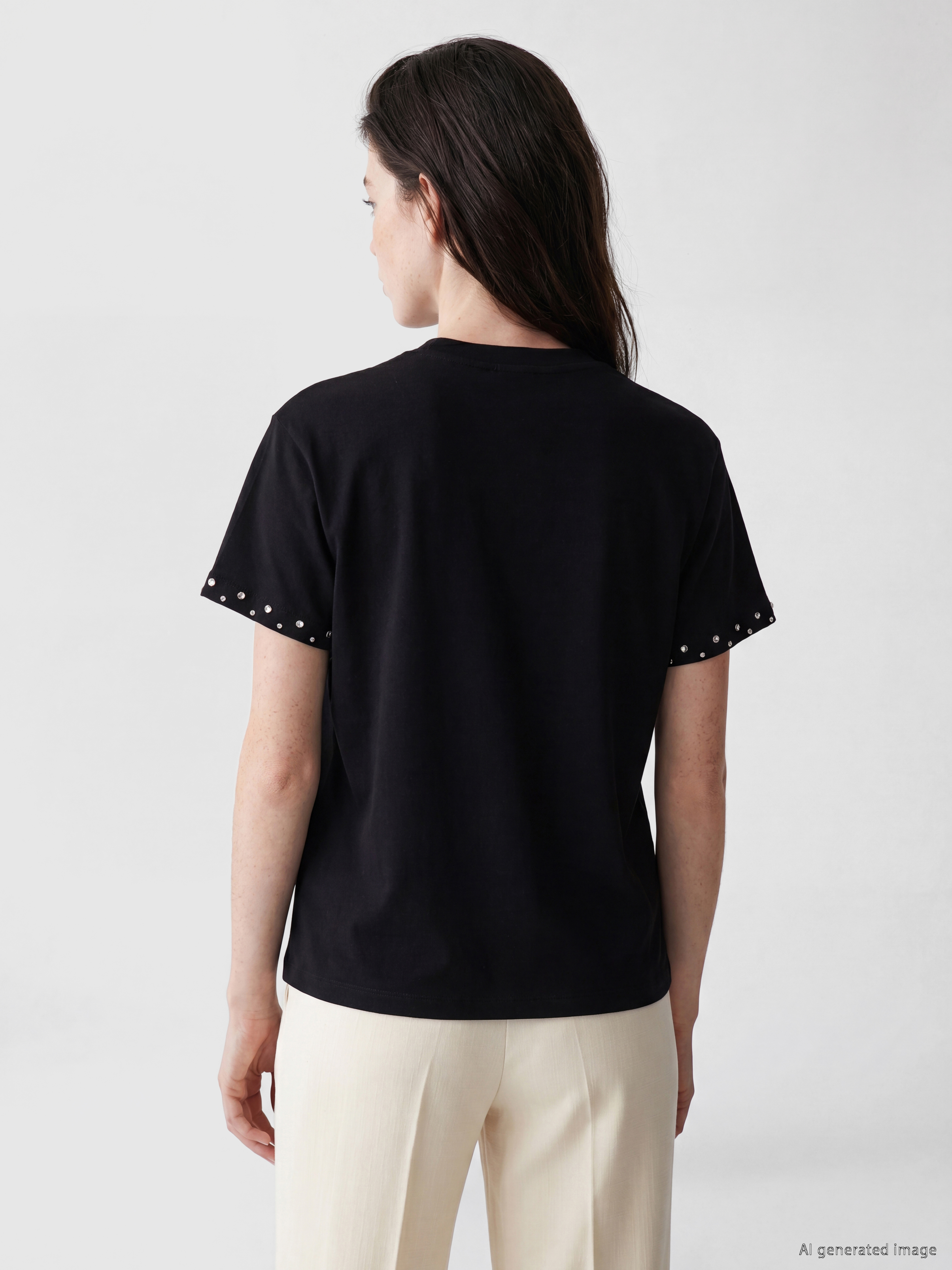 LCW Comfort Taşlı Soft Touch Kadın Tişört görsel 3