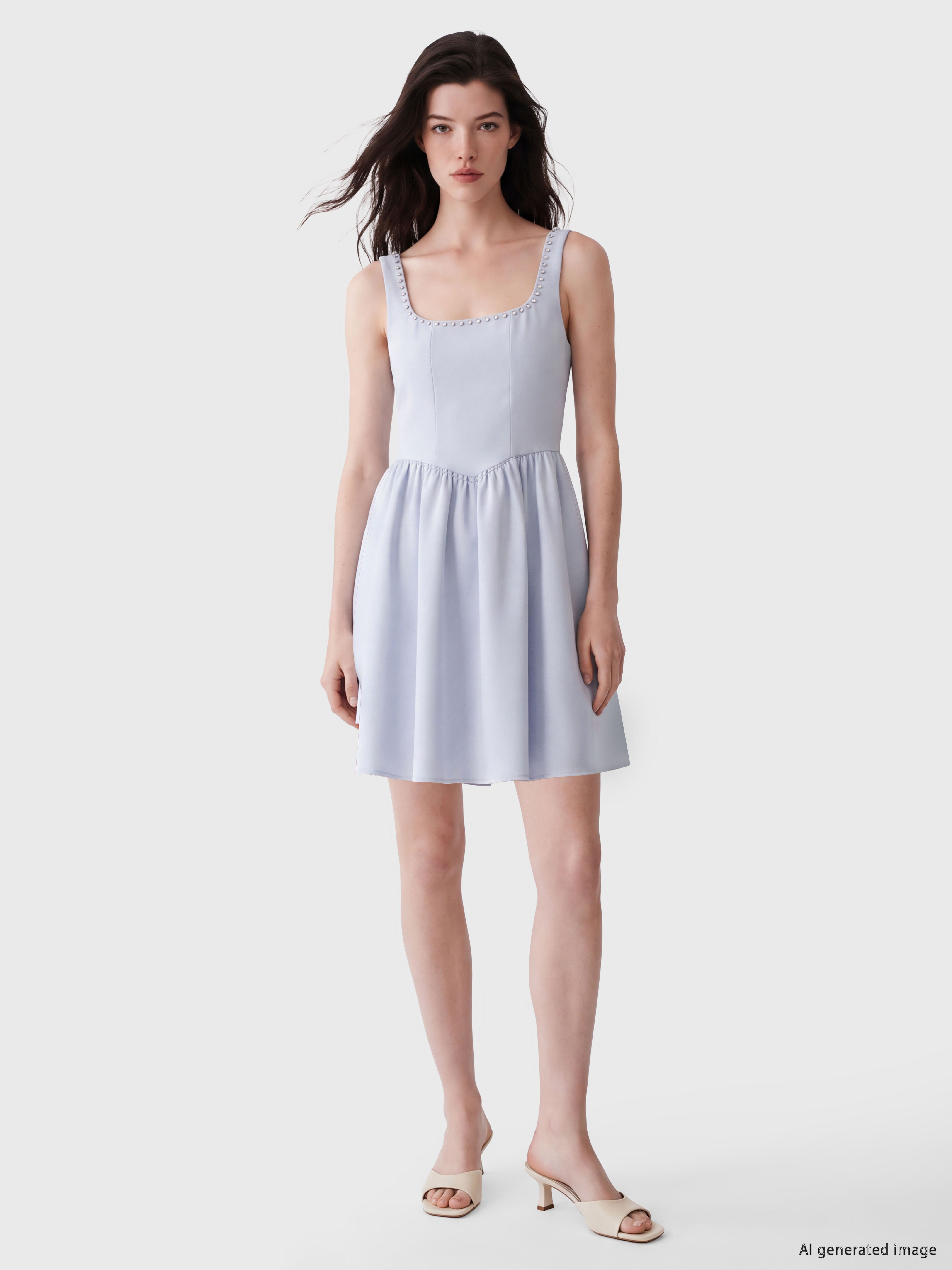 LCW Comfort Kare Yaka Taşlı Mini Elbise