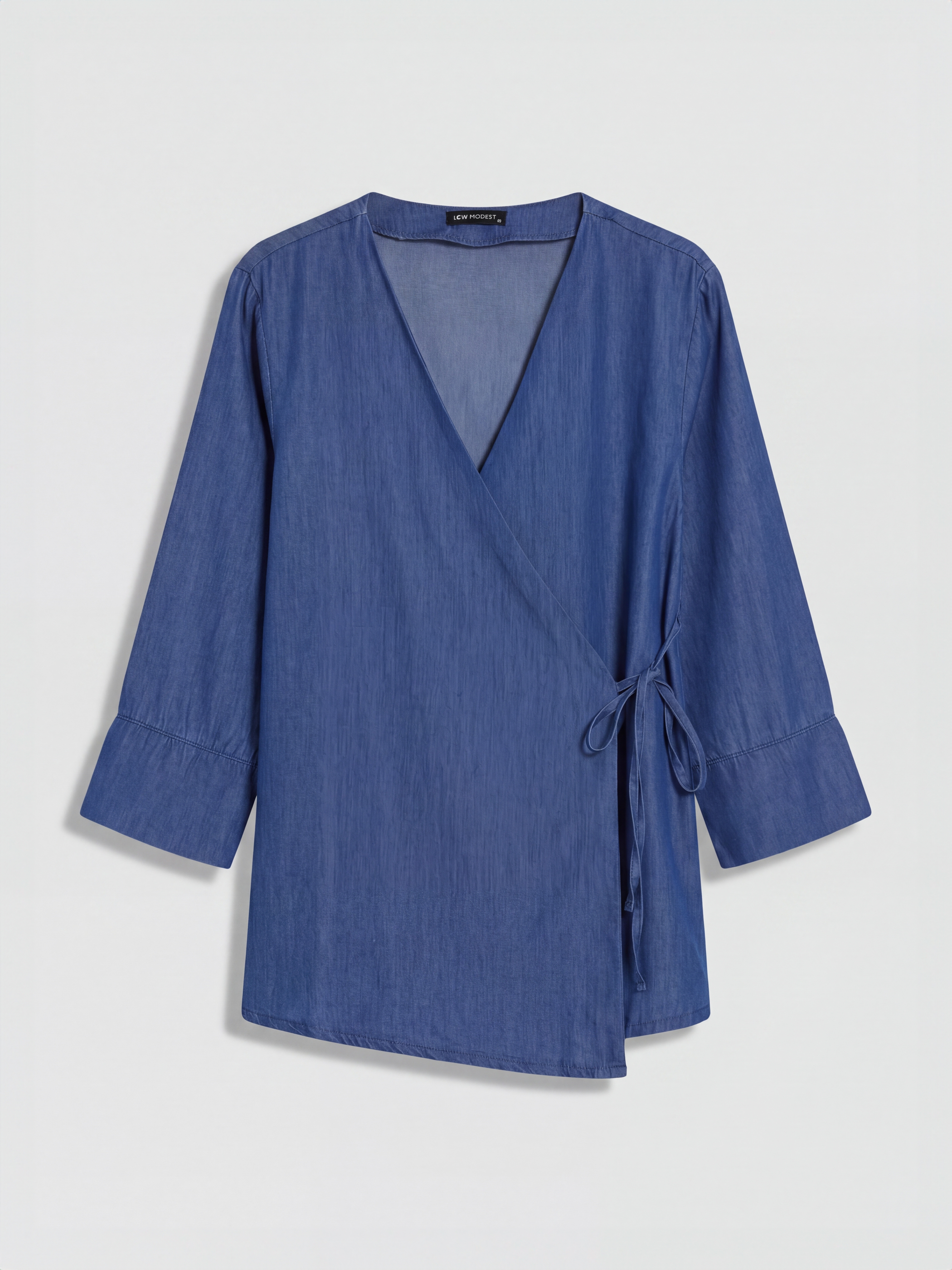 LCW Modest Kruvaze Yaka Kadın Jean Kimono görsel 5
