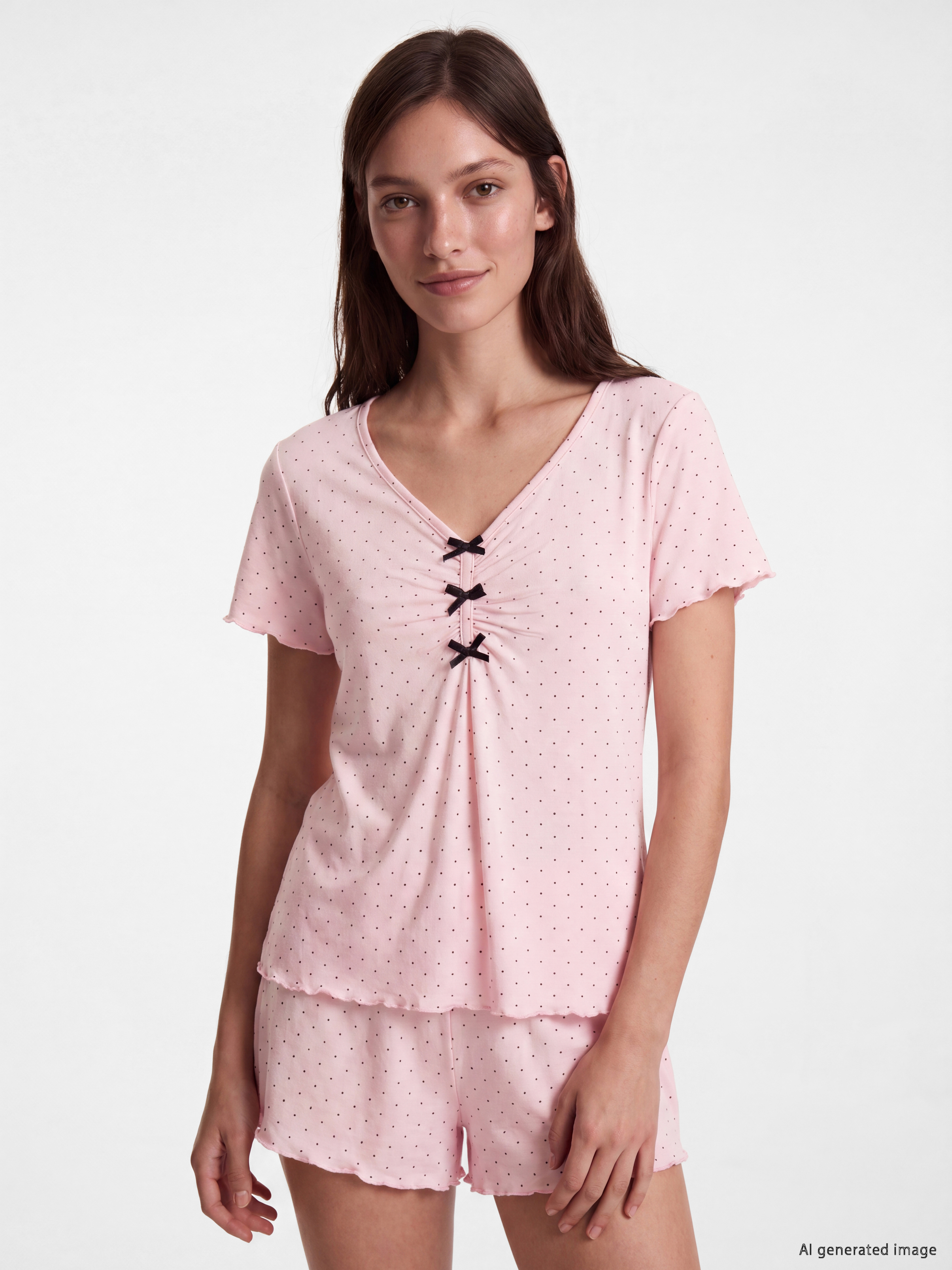 LCW DREAM V Yaka Puantiyeli Kadın Şortlu Pijama Takımı