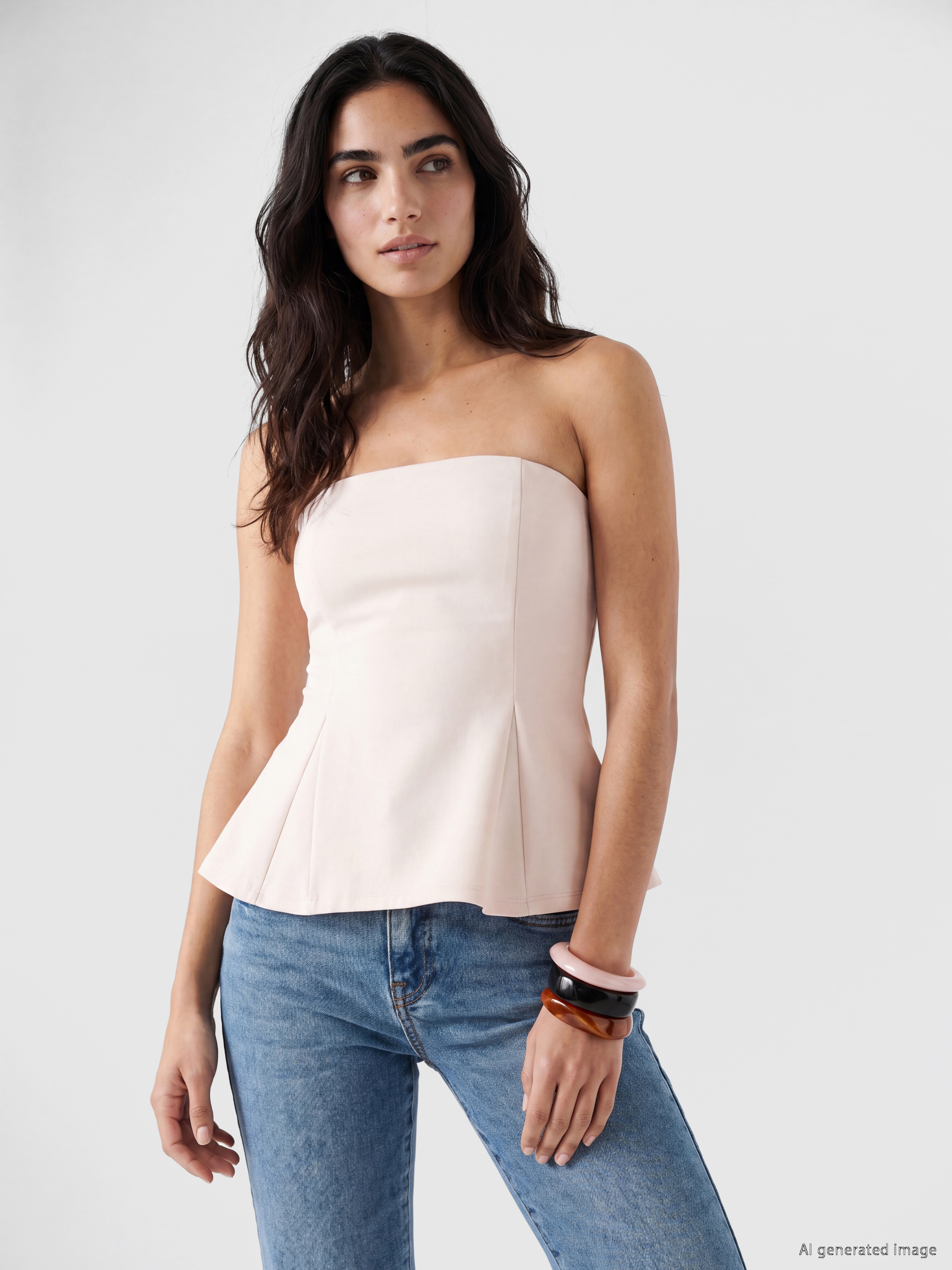 LCW Vision Straplez Yaka Peplum Korse Bluz