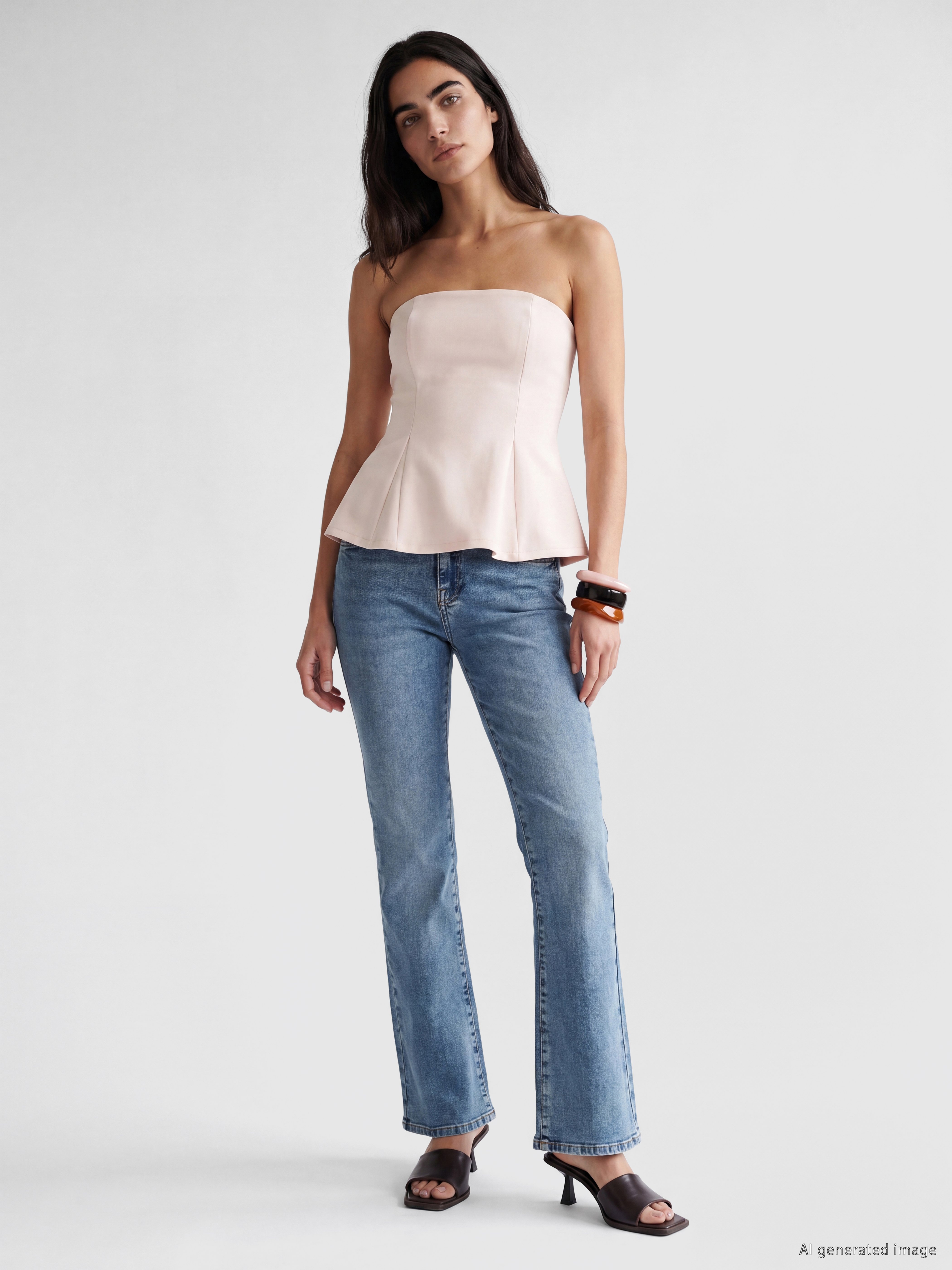 LCW Vision Straplez Yaka Peplum Korse Bluz görsel 2
