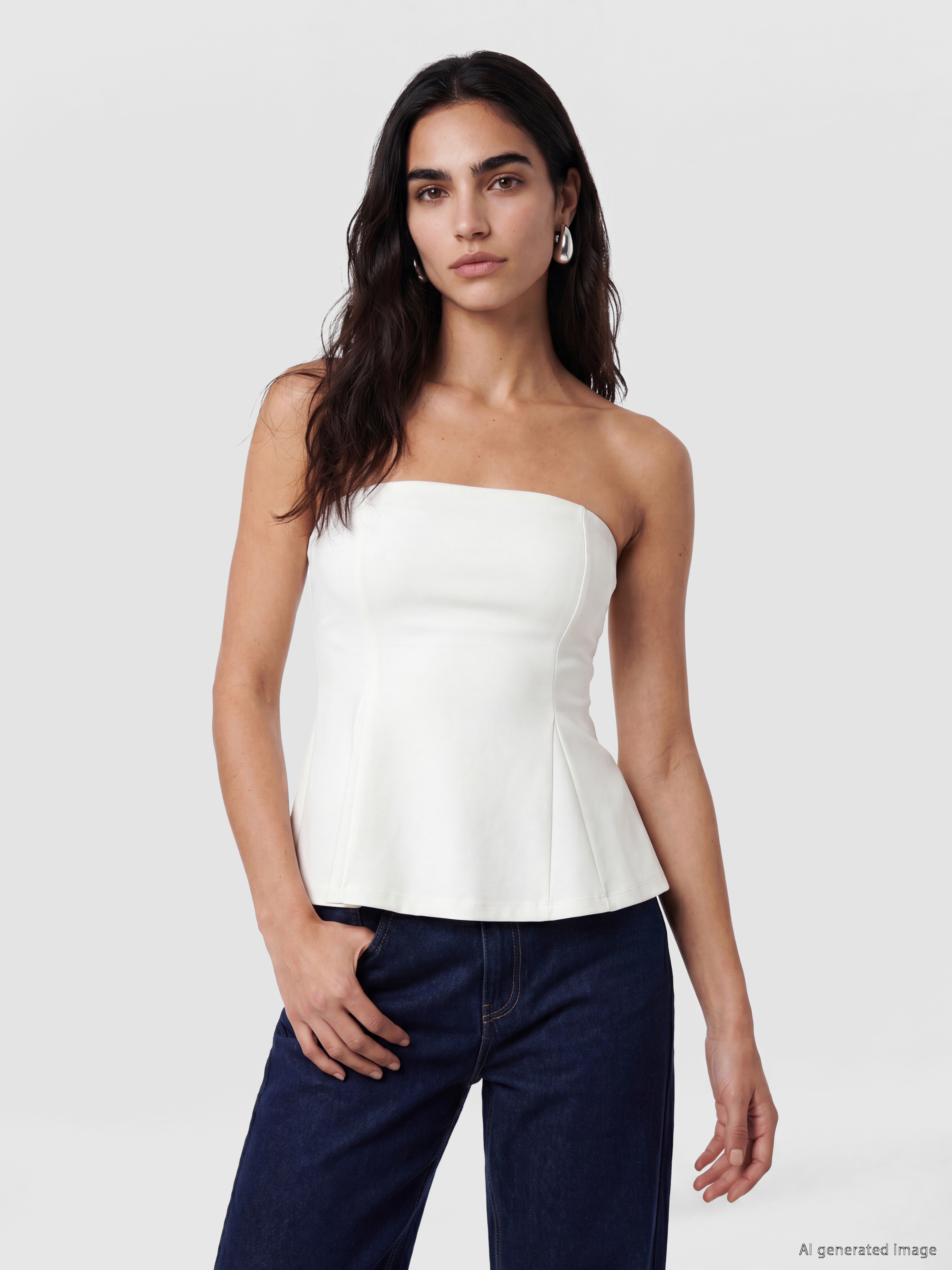 LCW Vision Straplez Yaka Peplum Korse Bluz