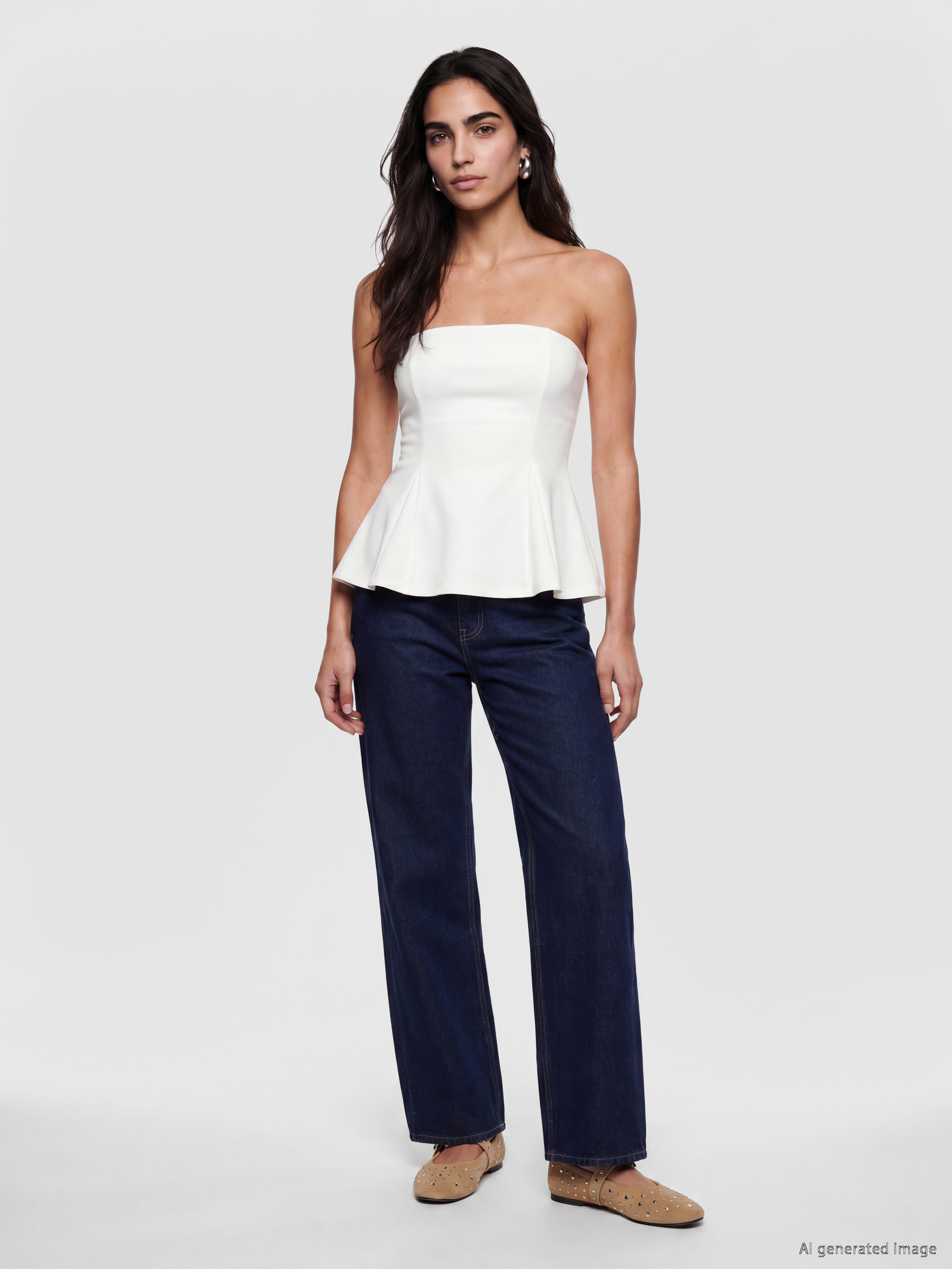 LCW Vision Straplez Yaka Peplum Korse Bluz görsel 2