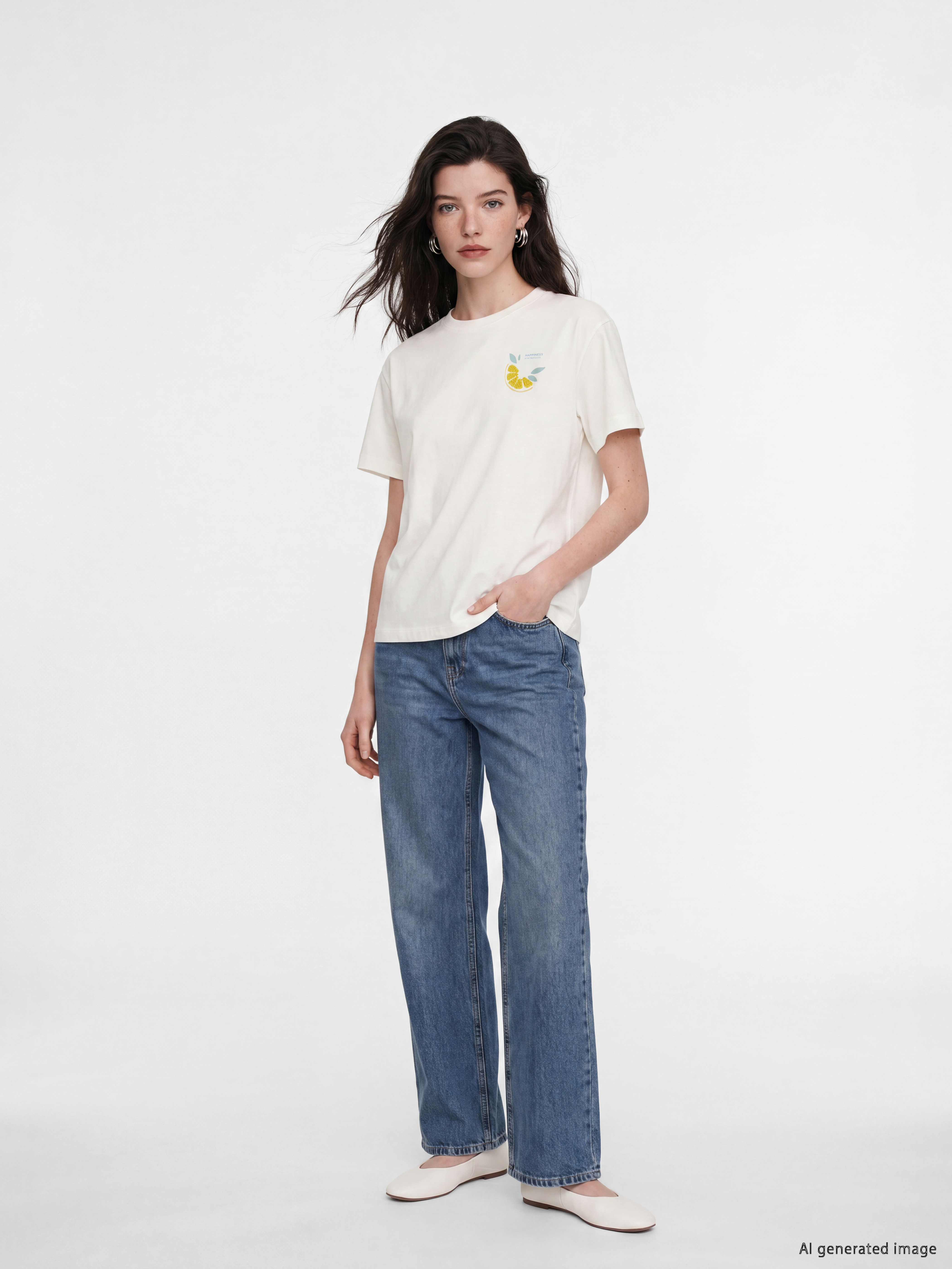 LCW Comfort Limon Baskılı % 100 Pamuklu Kadın Tişört görsel 2