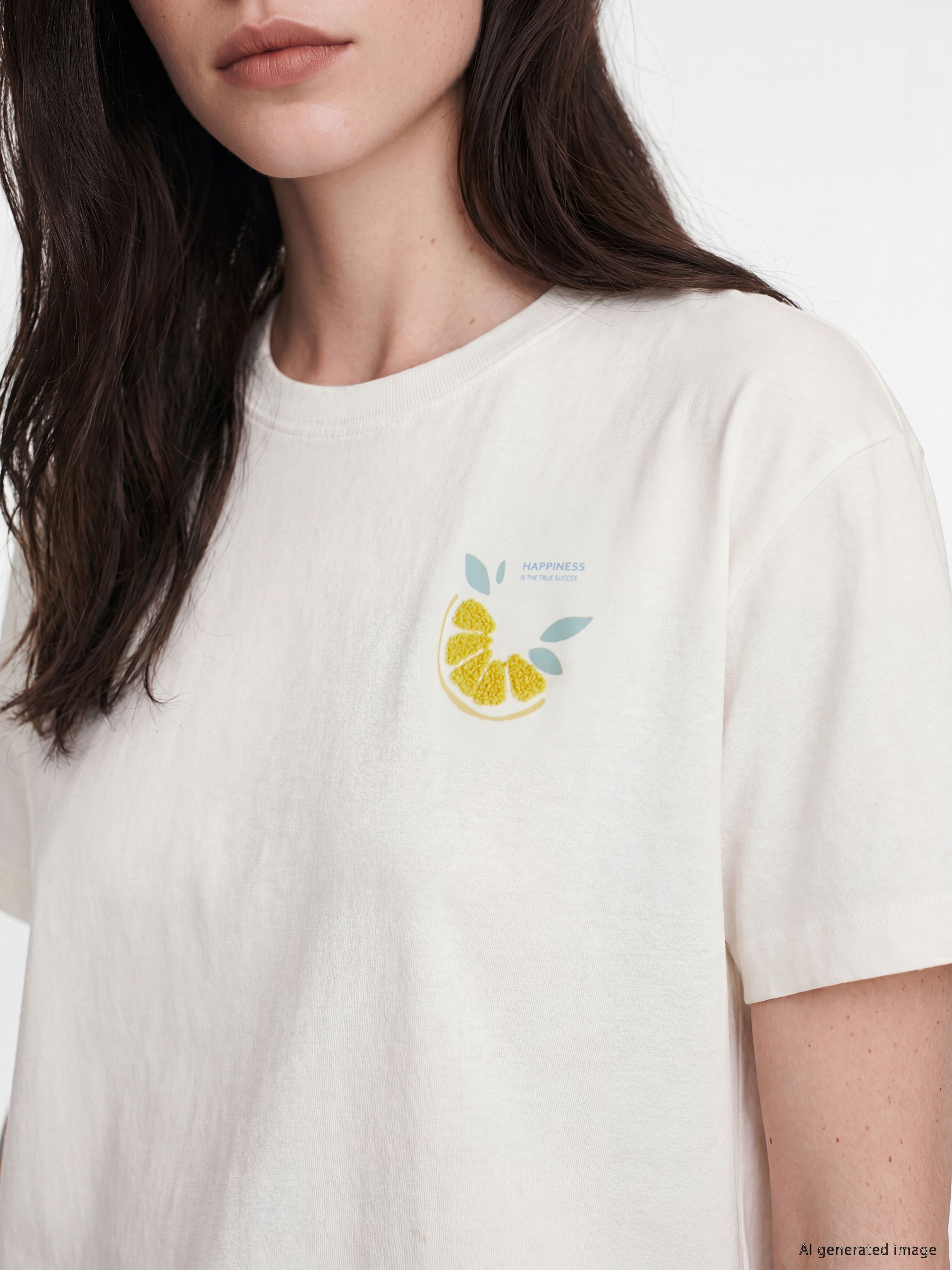 LCW Comfort Limon Baskılı % 100 Pamuklu Kadın Tişört görsel 3