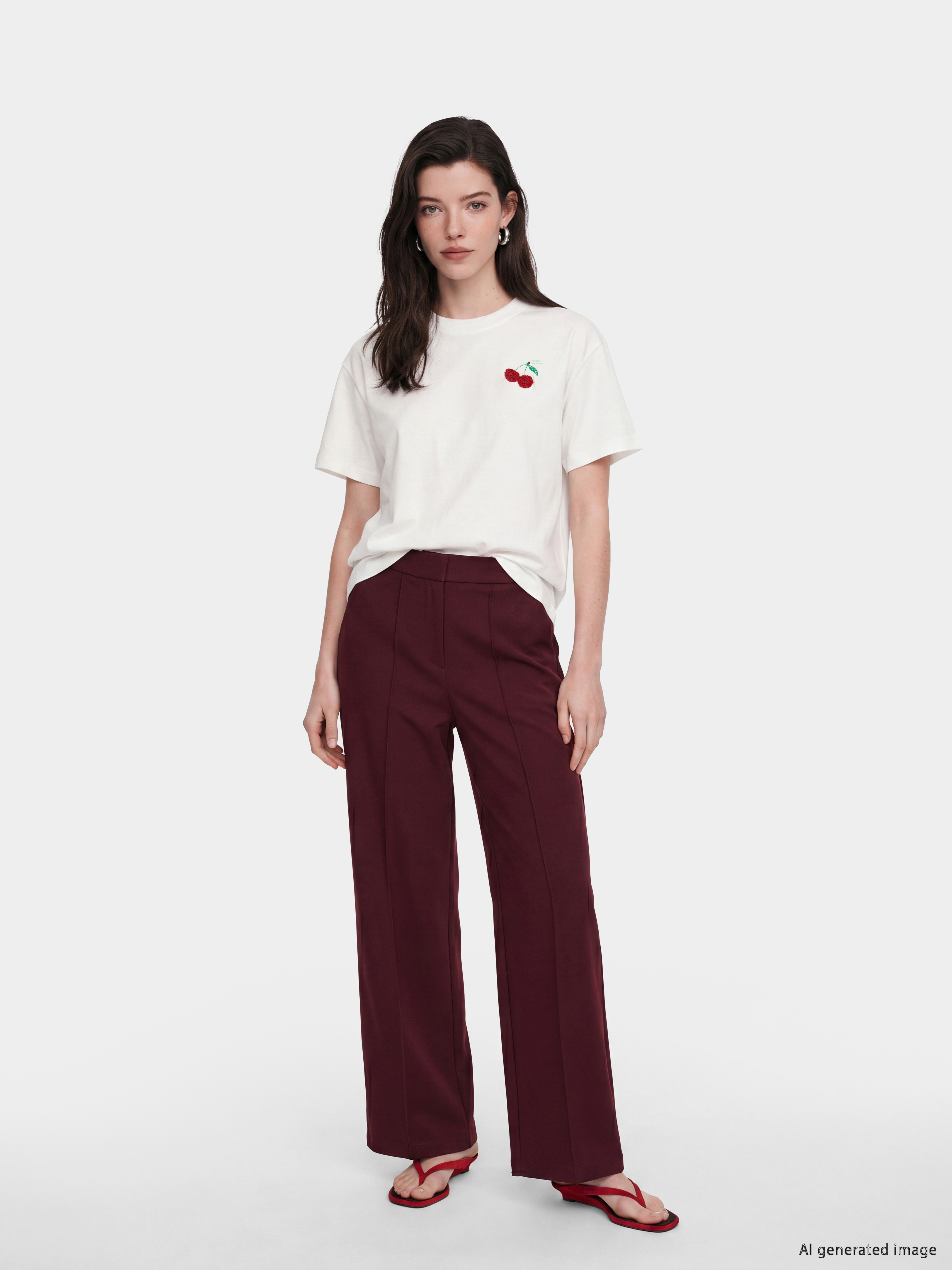 LCW Comfort Kiraz Baskılı % 100 Pamuklu Kadın Tişört görsel 2