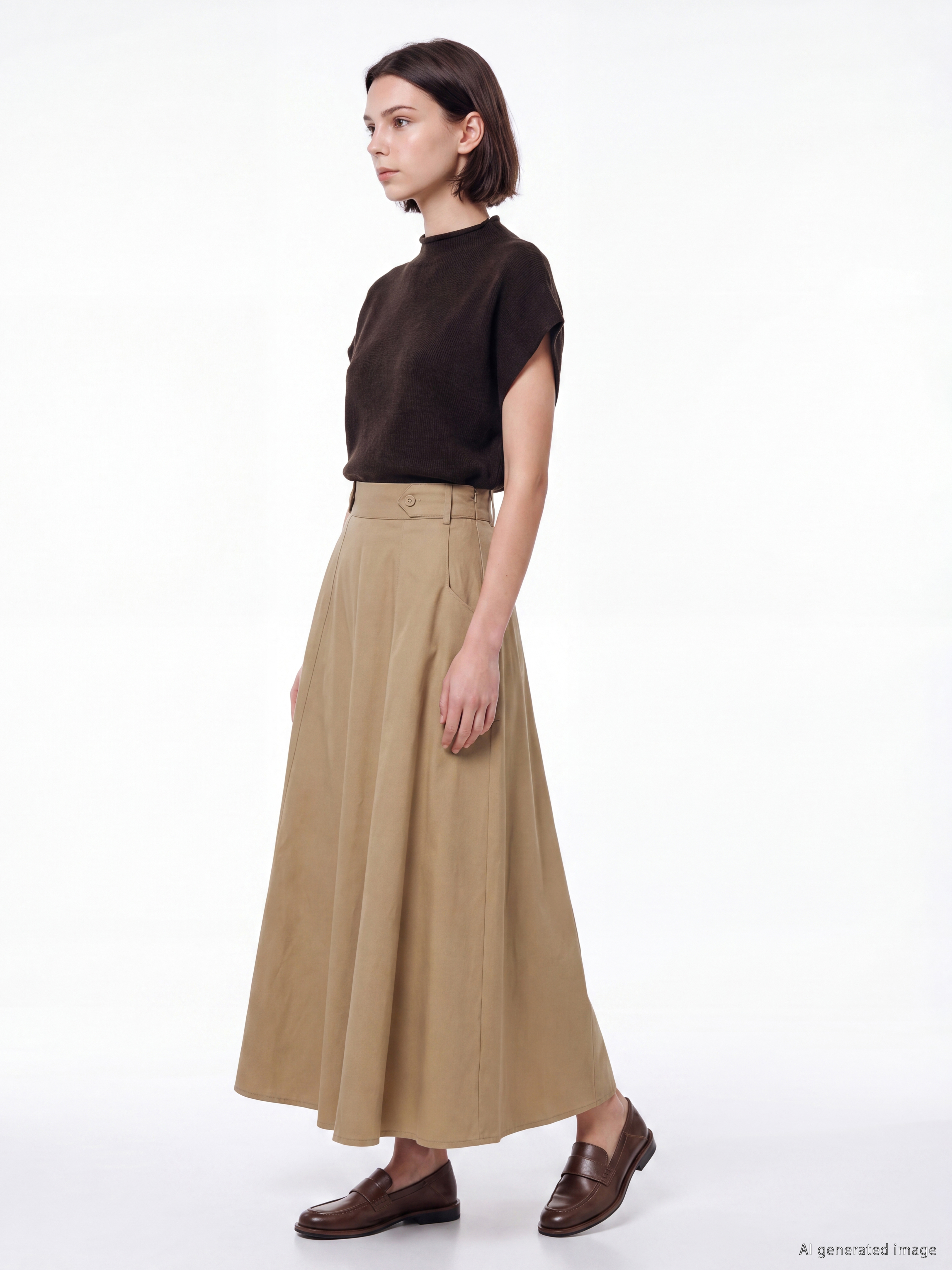 LCW Modest Beli Lastikli Gabardin Kloş Etek görsel 2