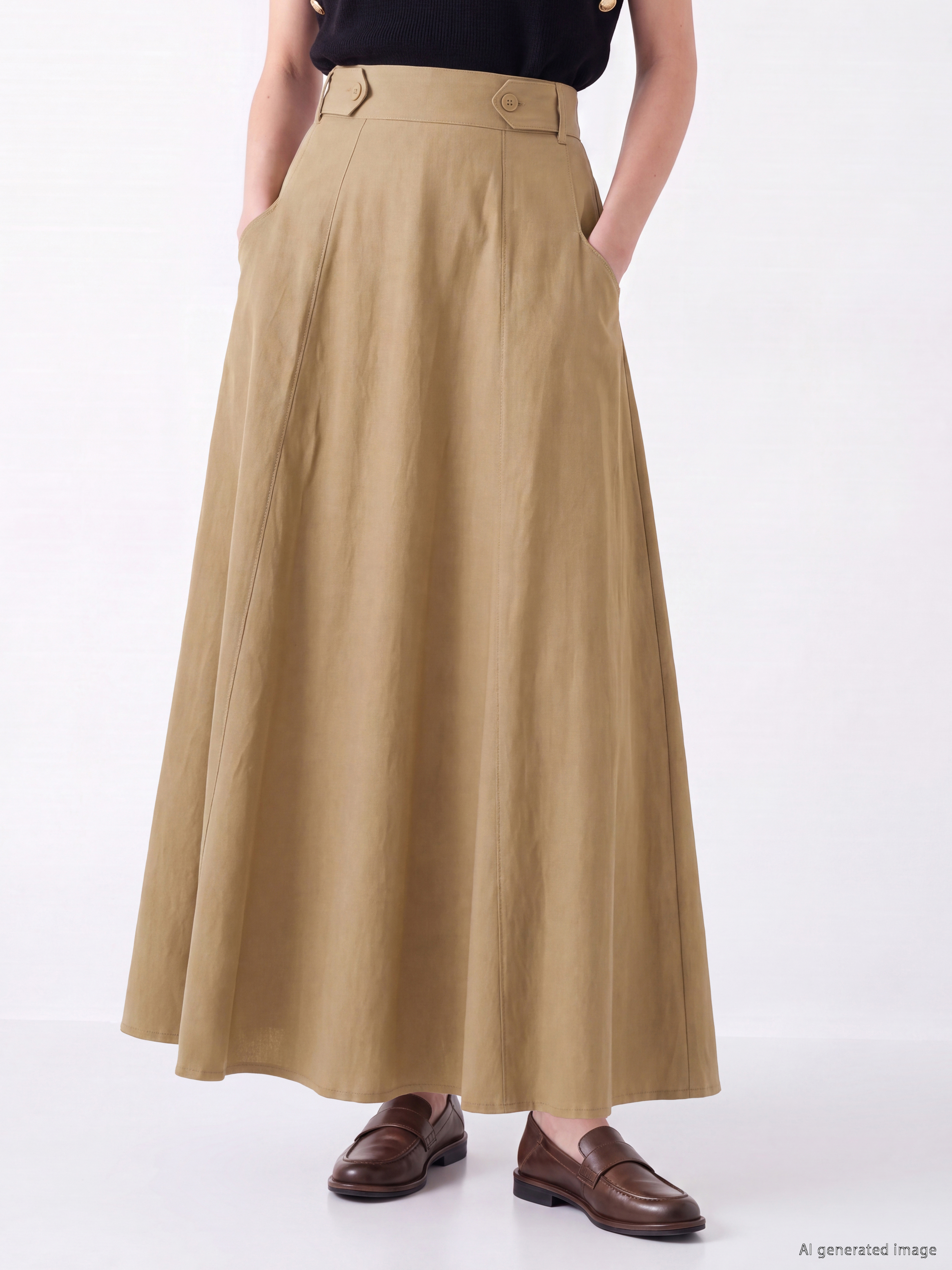 LCW Modest Beli Lastikli Gabardin Kloş Etek görsel 3