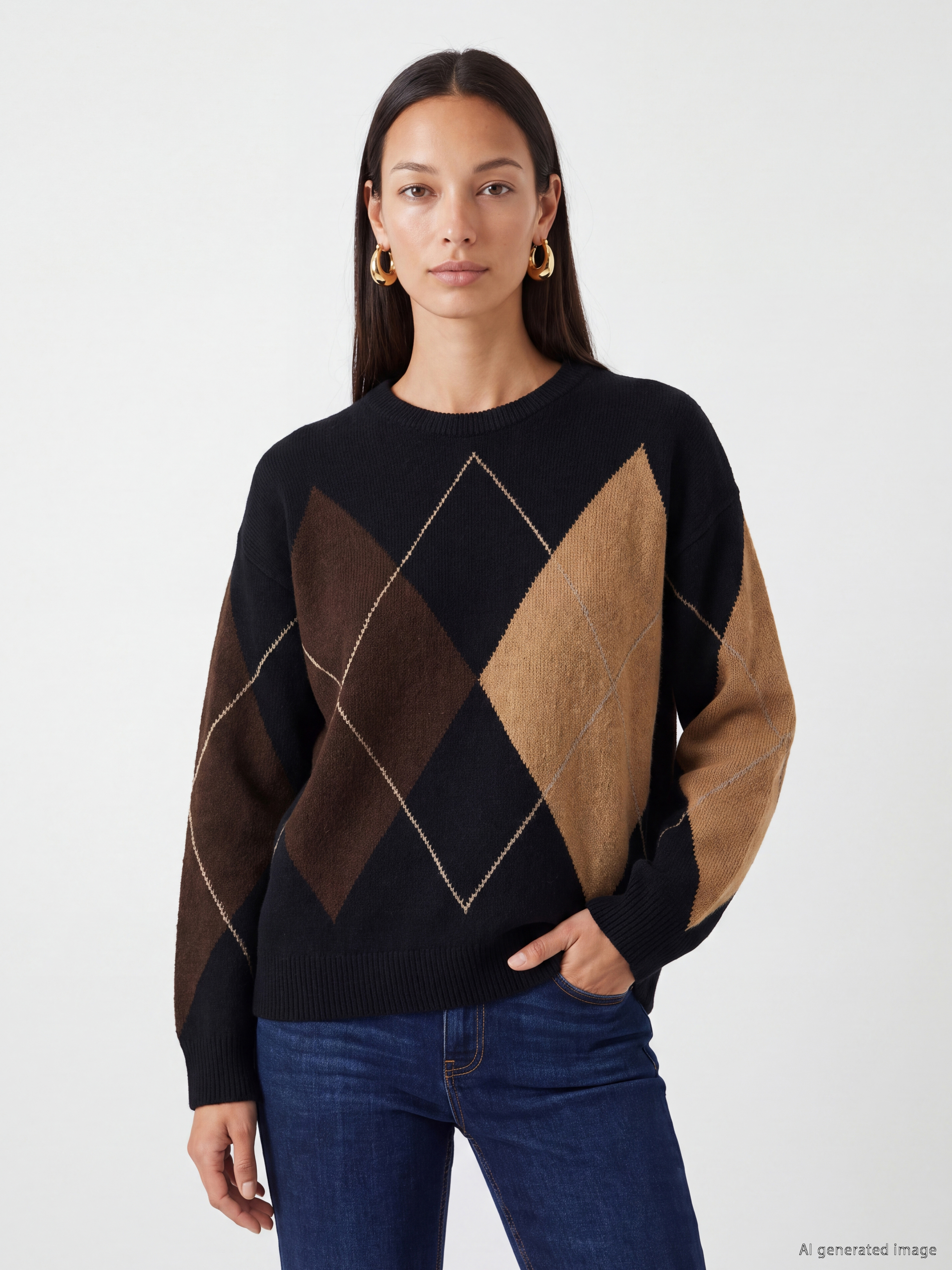 LC WAIKIKI Baklava Desenli Oversize Kadın Triko Kazak
