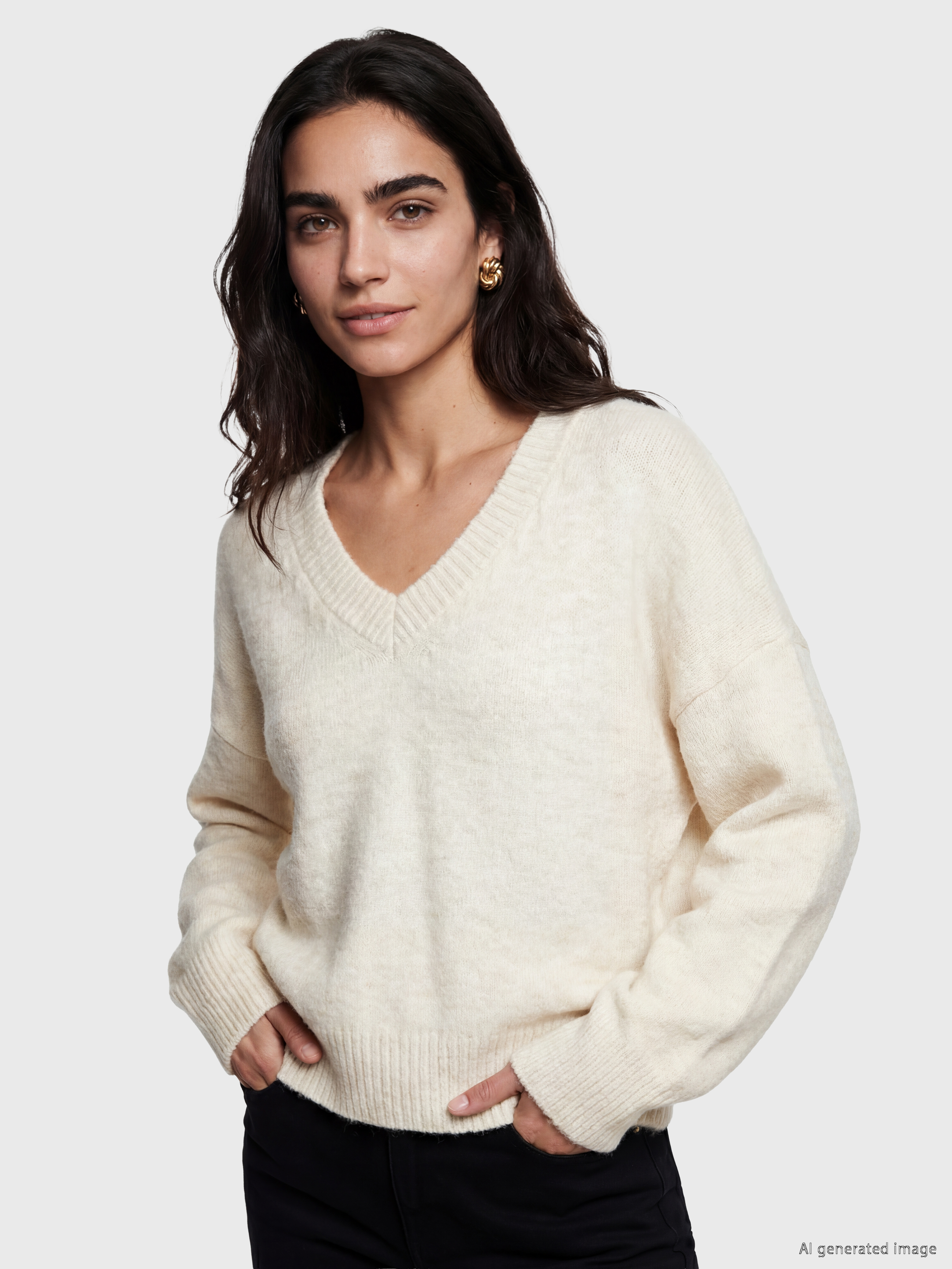 LCW Vision V Yaka Oversize Kadın Triko Kazak
