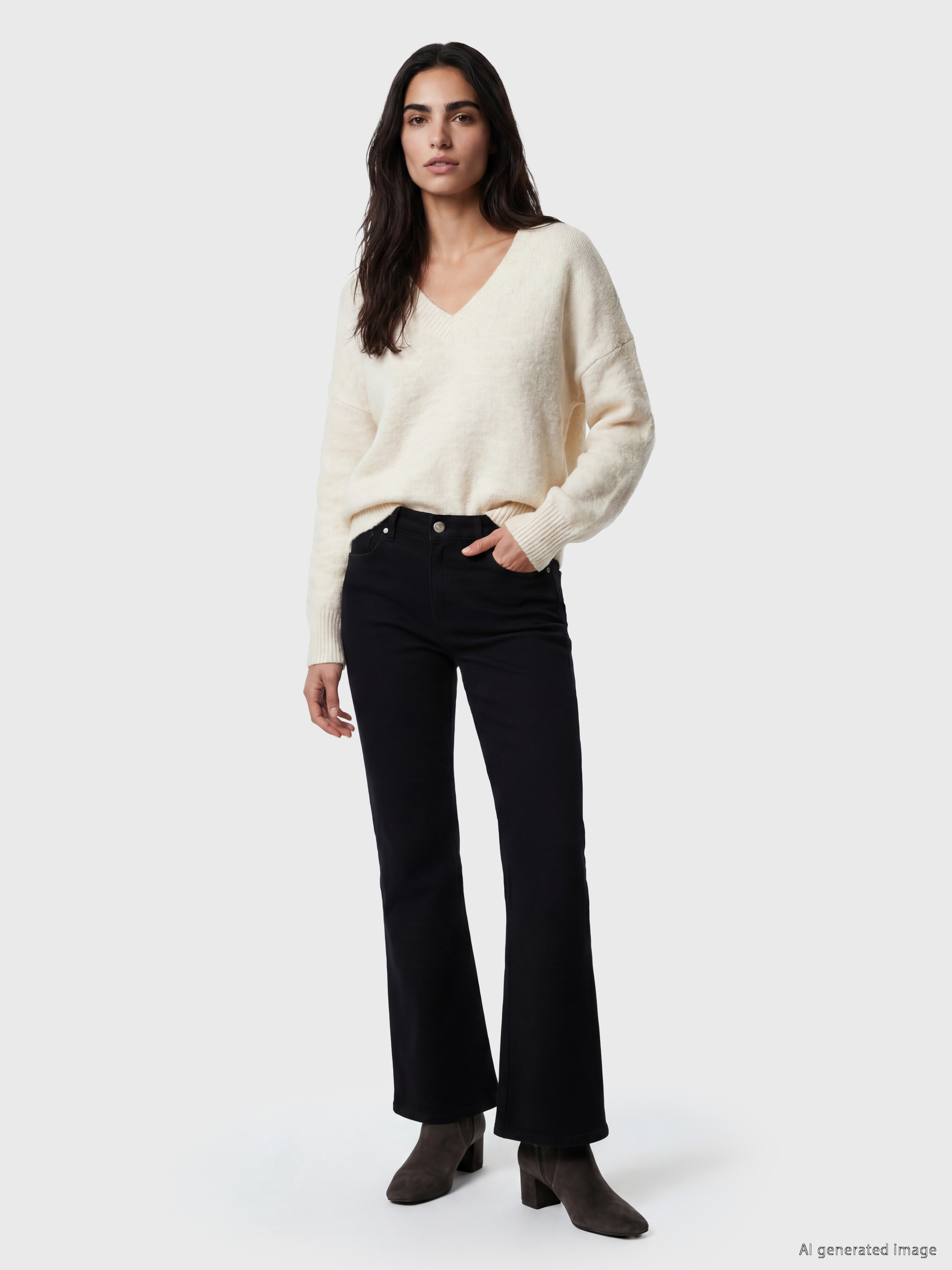 LCW Vision V Yaka Oversize Kadın Triko Kazak görsel 2