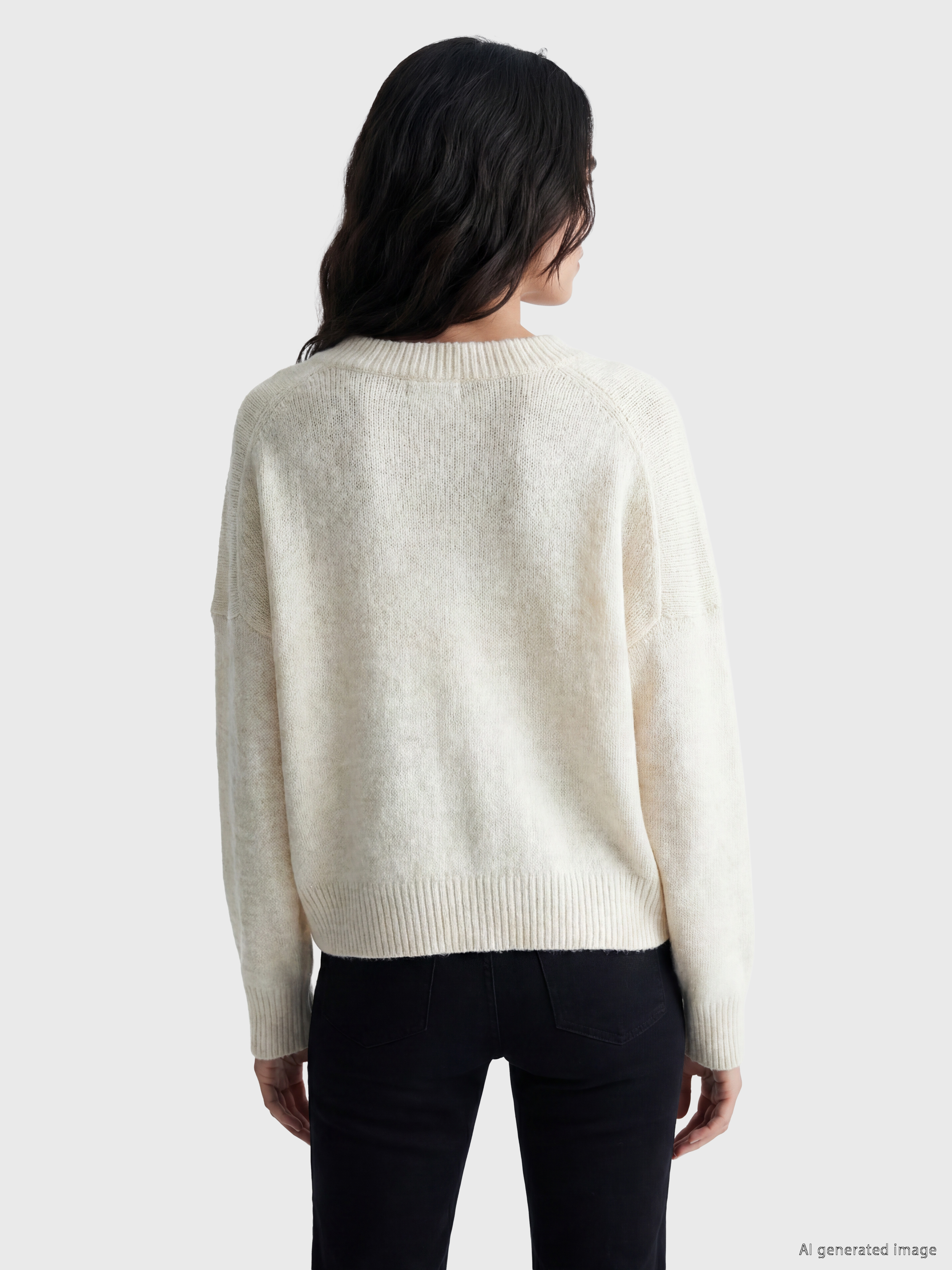 LCW Vision V Yaka Oversize Kadın Triko Kazak görsel 4