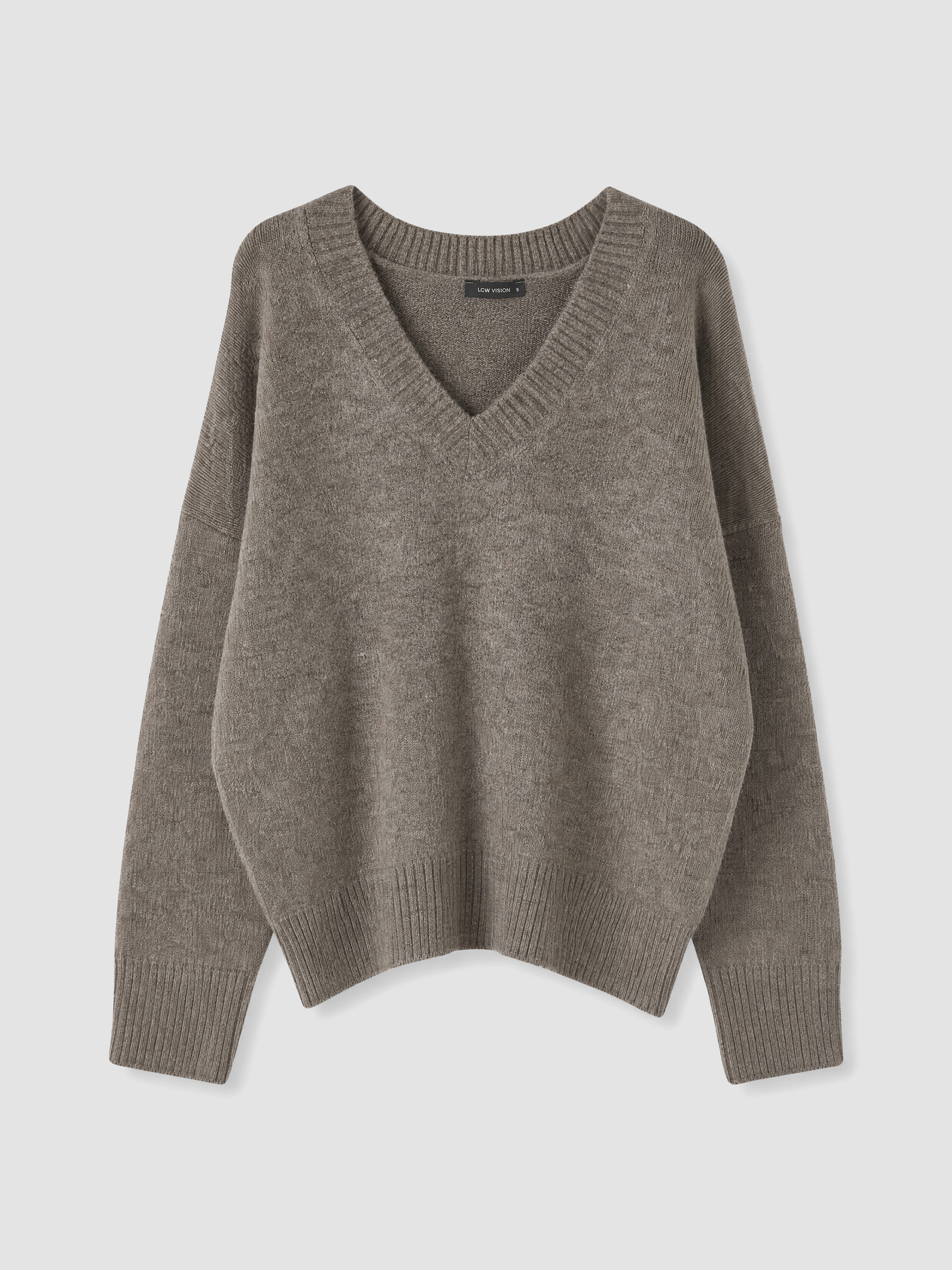 LCW Vision V Yaka Oversize Kadın Triko Kazak görsel 5