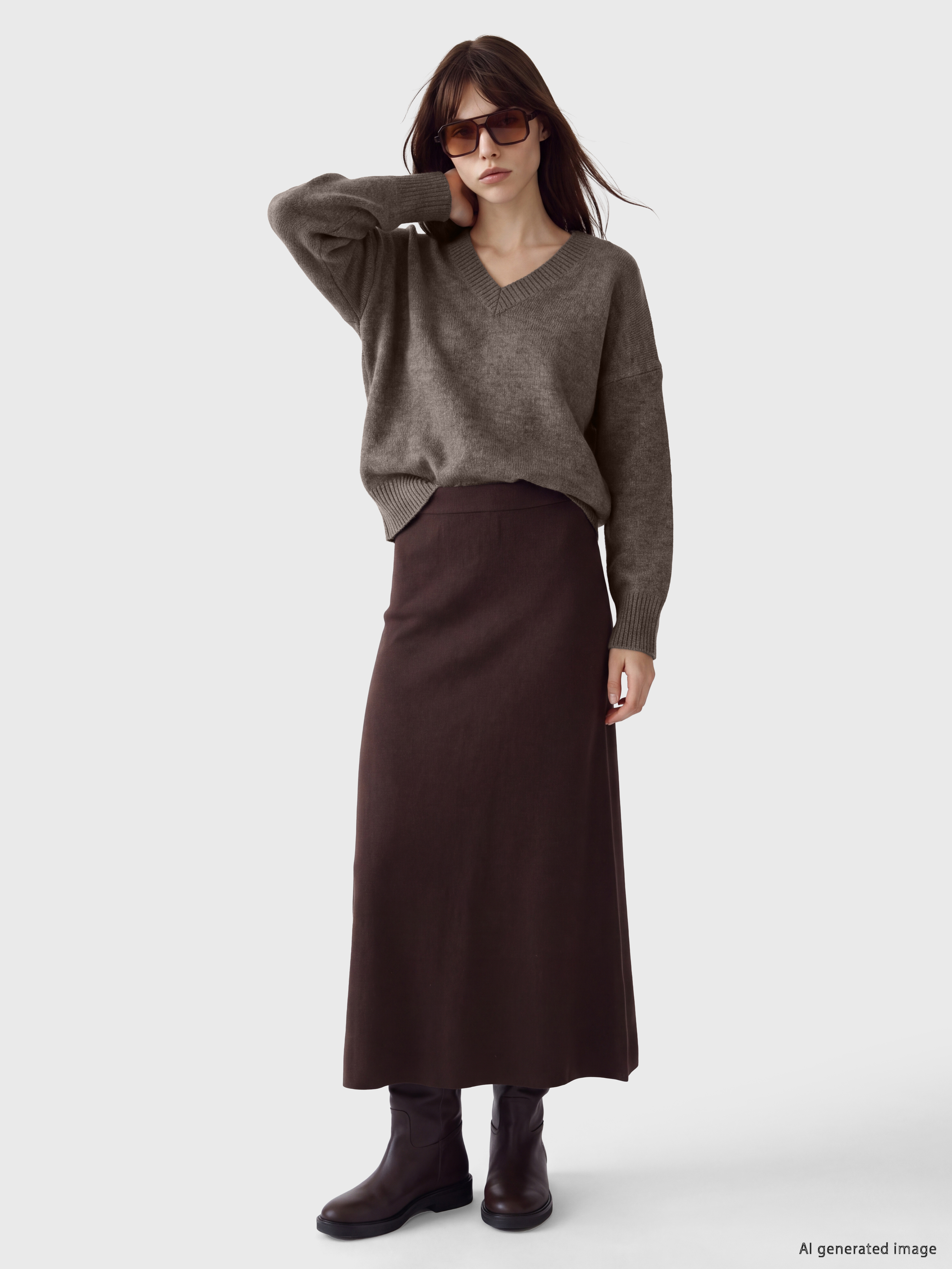 LCW Vision V Yaka Oversize Kadın Triko Kazak görsel 2