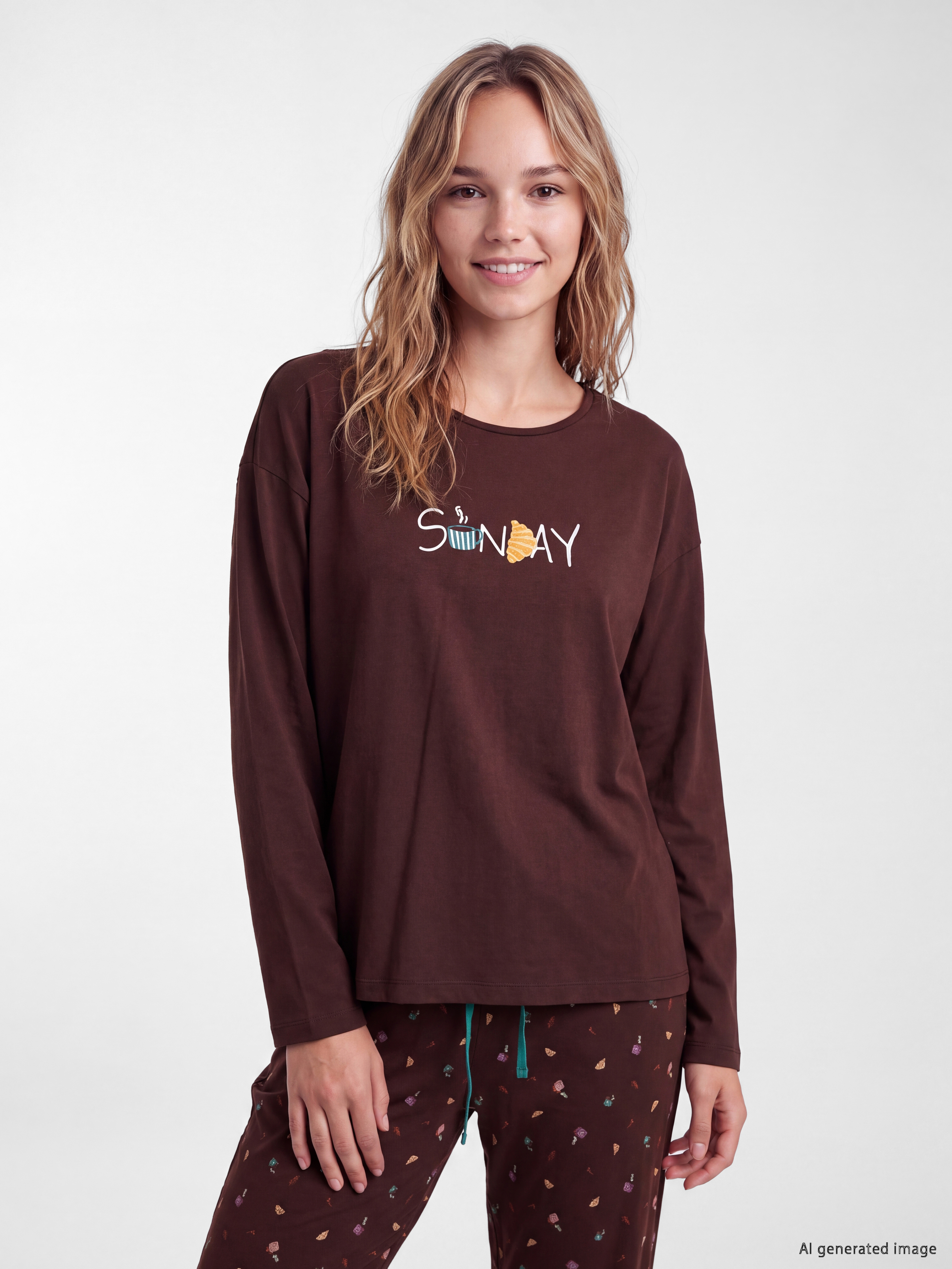 LCW DREAM Bisiklet Yaka Baskılı Kadın Pijama Takım görsel 2