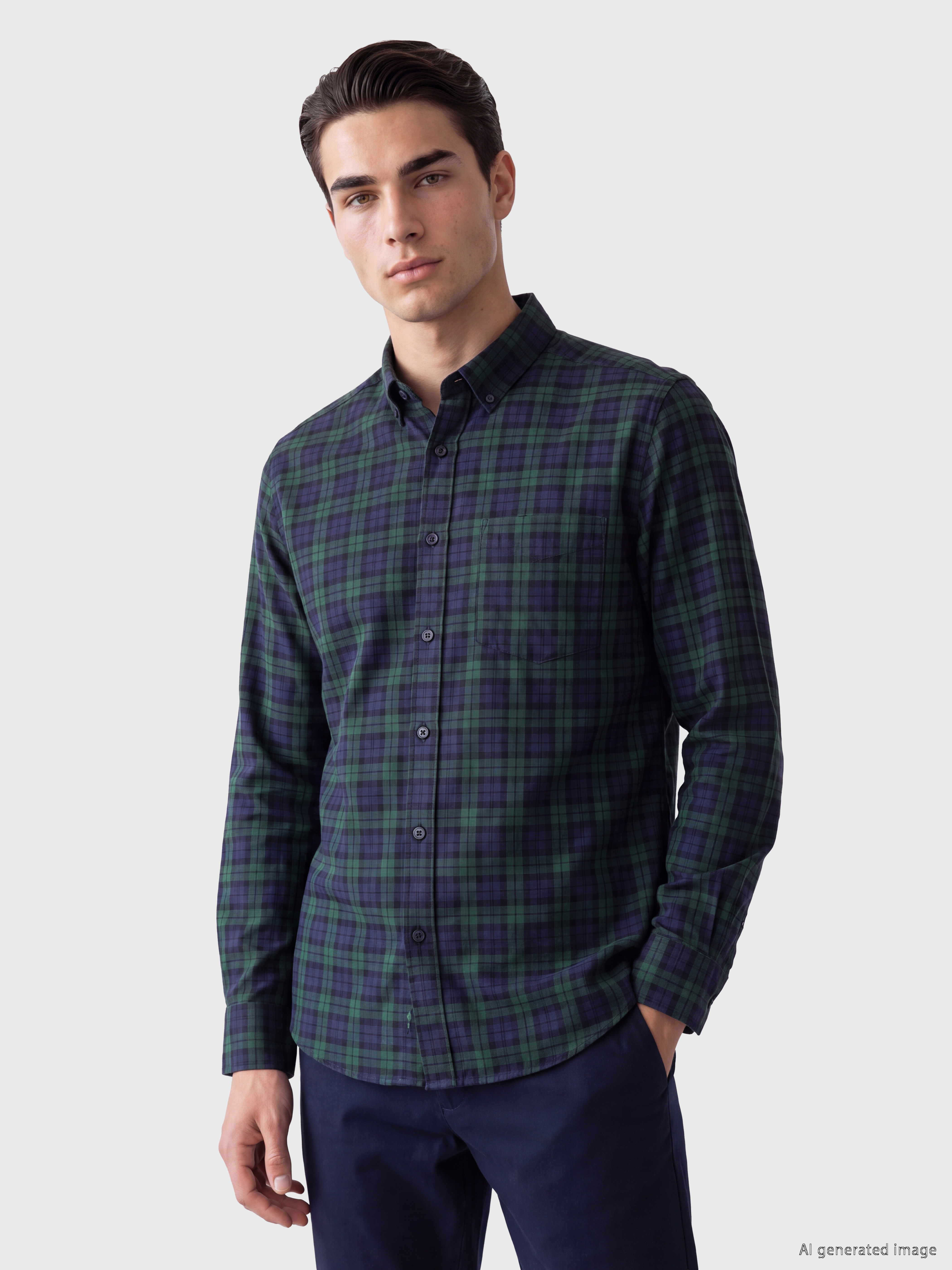LCWAIKIKI Classic Regular Fit Ekose Gabardin Erkek Gömlek görsel 2